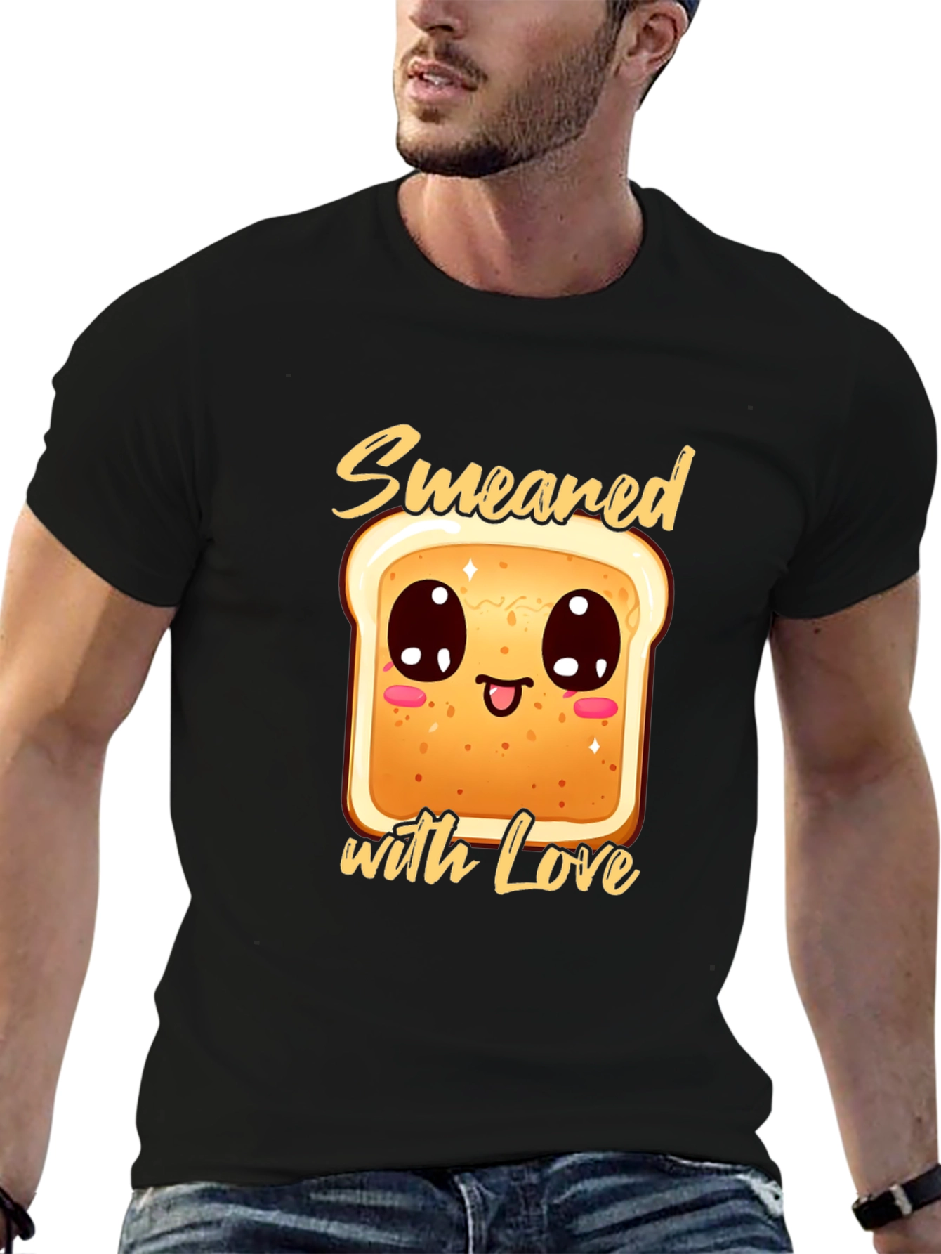 Cute Smear Bread with Love Black T-Shirt