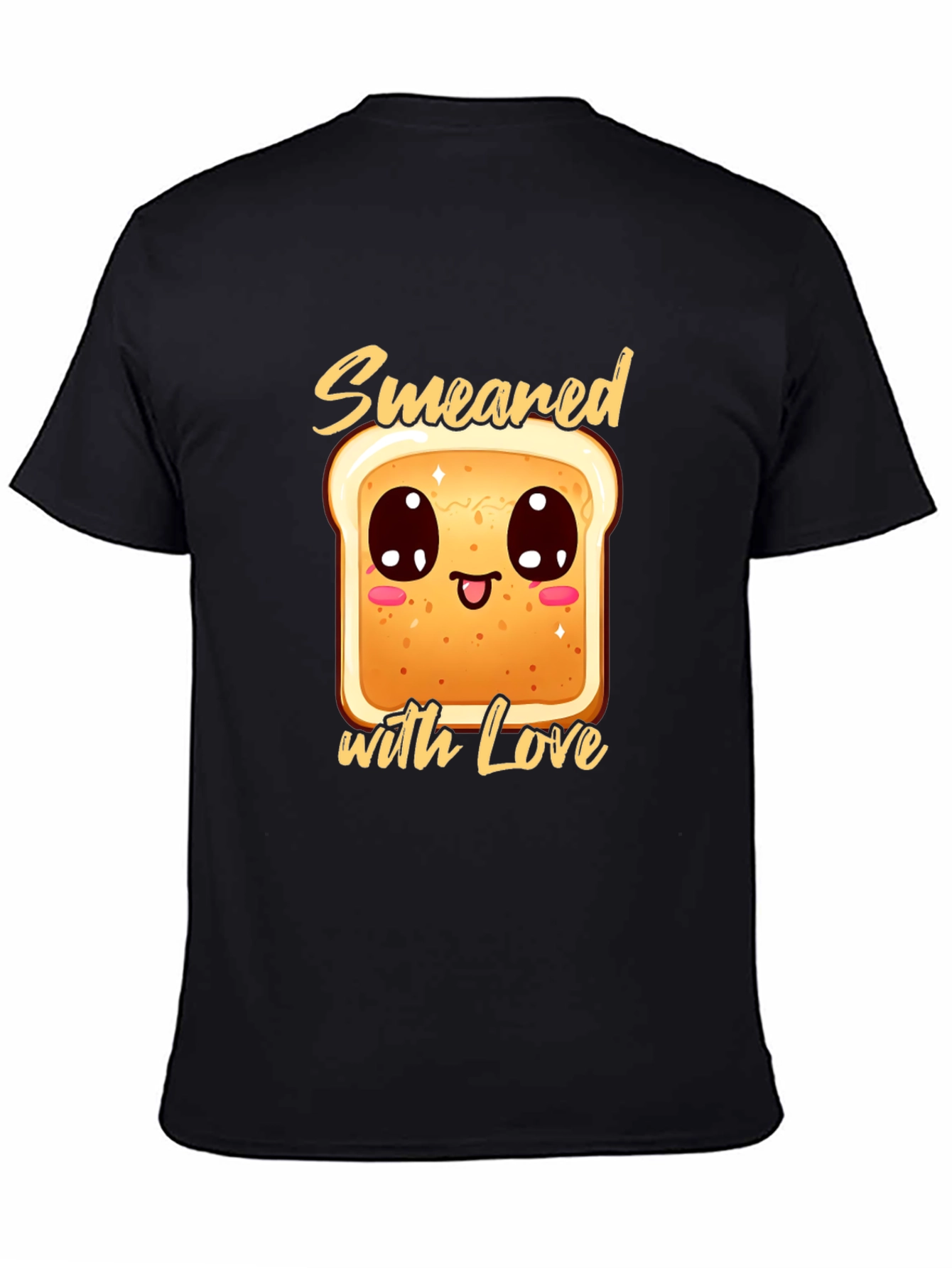 Cute Smear Bread with Love Black T-Shirt