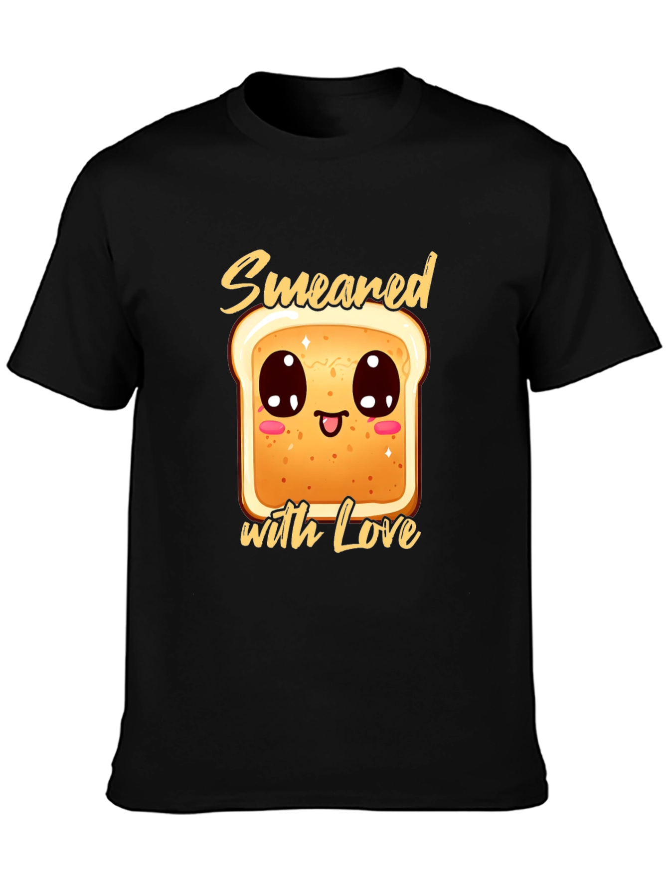 Cute Smear Bread with Love Black T-Shirt