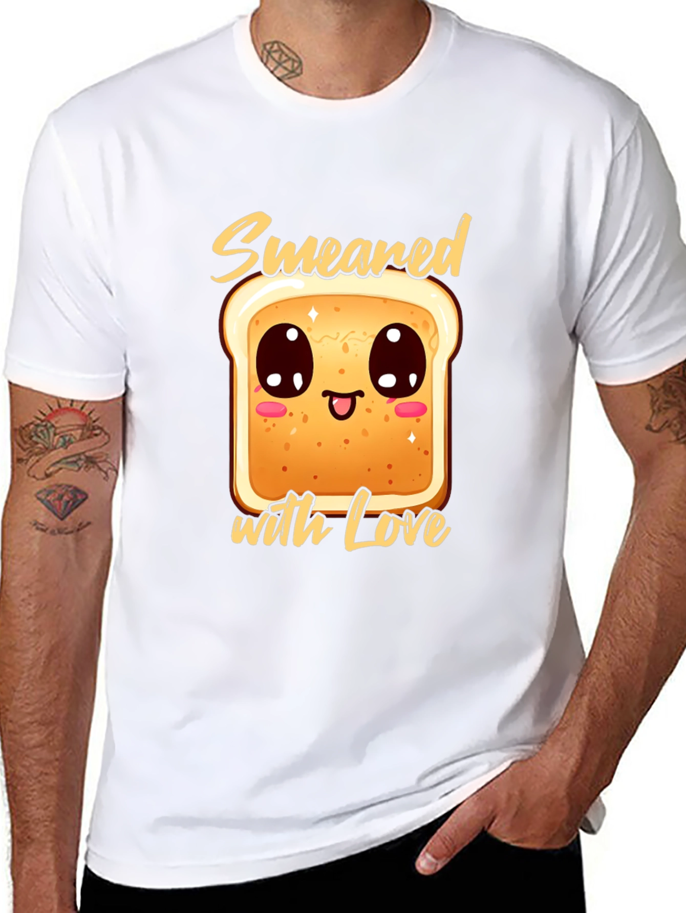Cute Smear Bread with Love Black T-Shirt