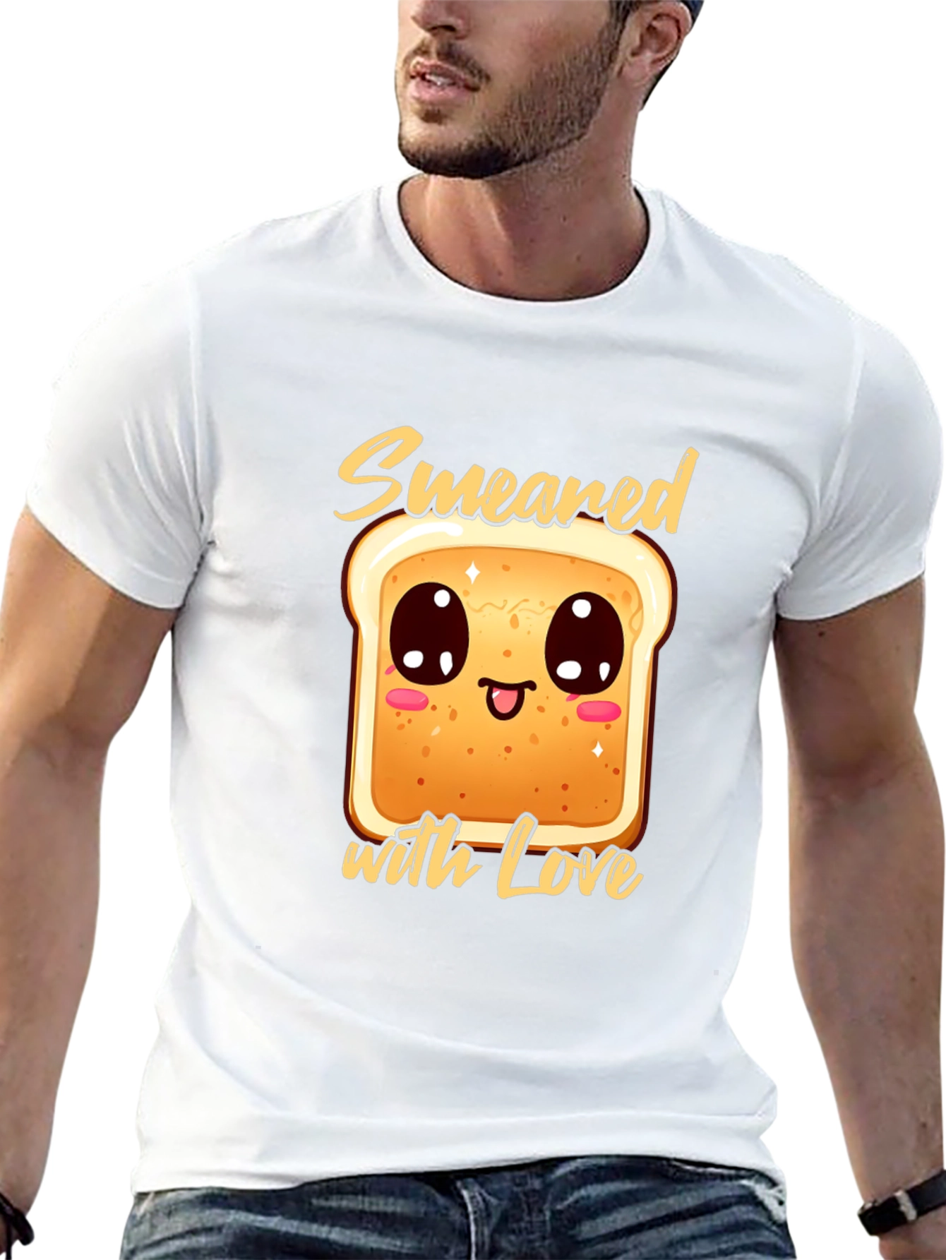 Cute Smear Bread with Love Black T-Shirt