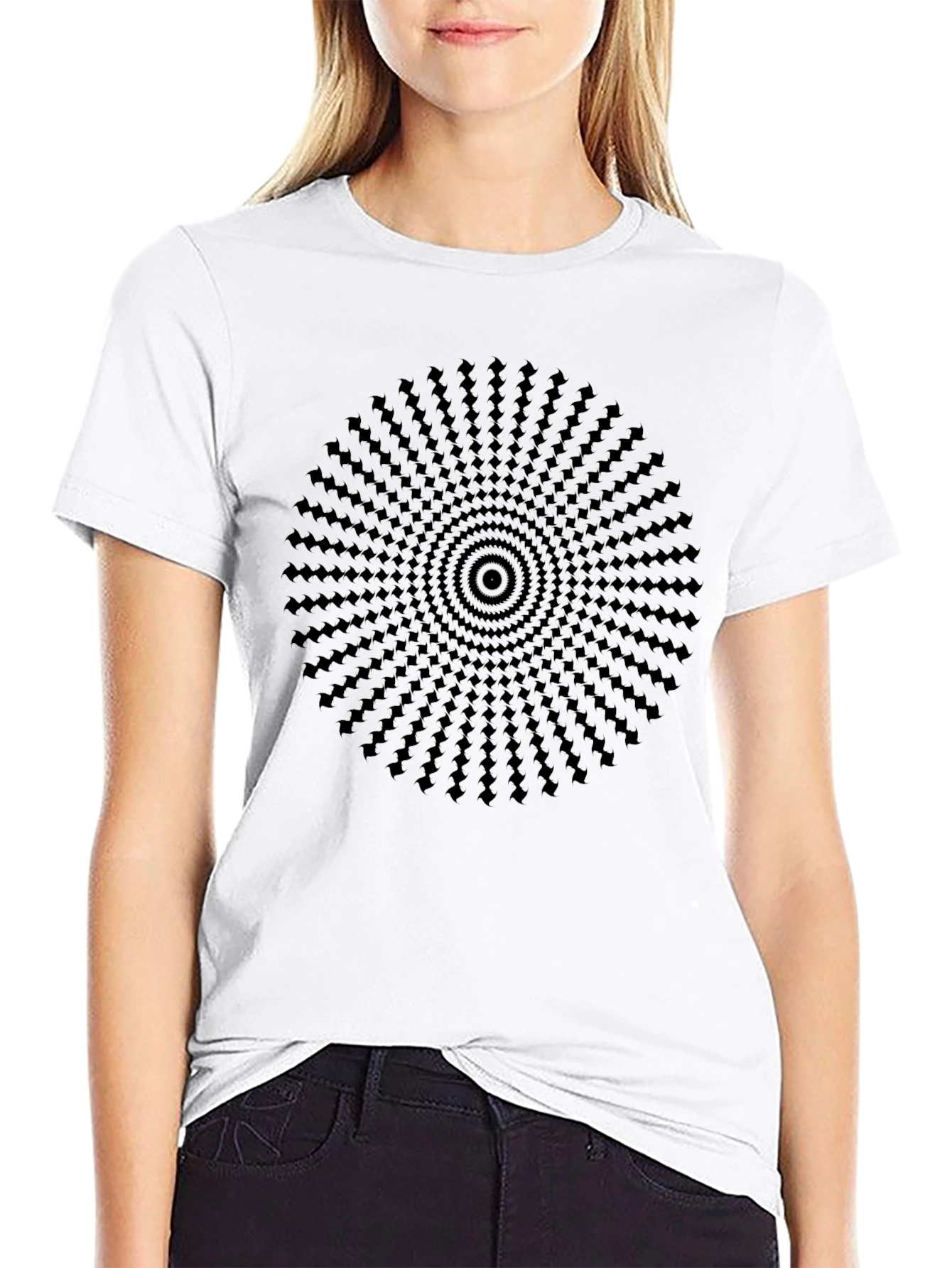 Optical Illusion T-Shirt - Black Geometric Design