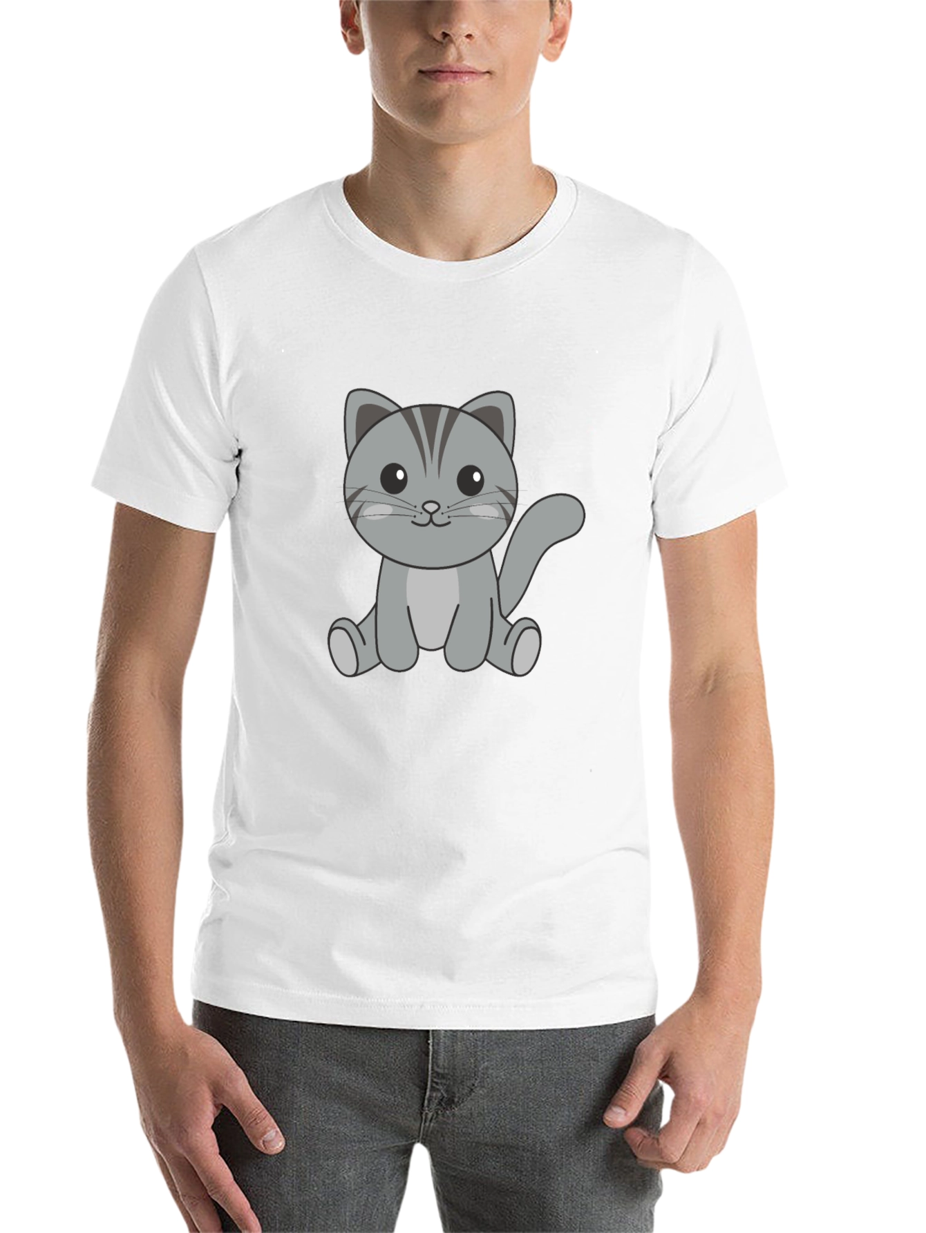 Cute Cat Graphic Print Black T-Shirt