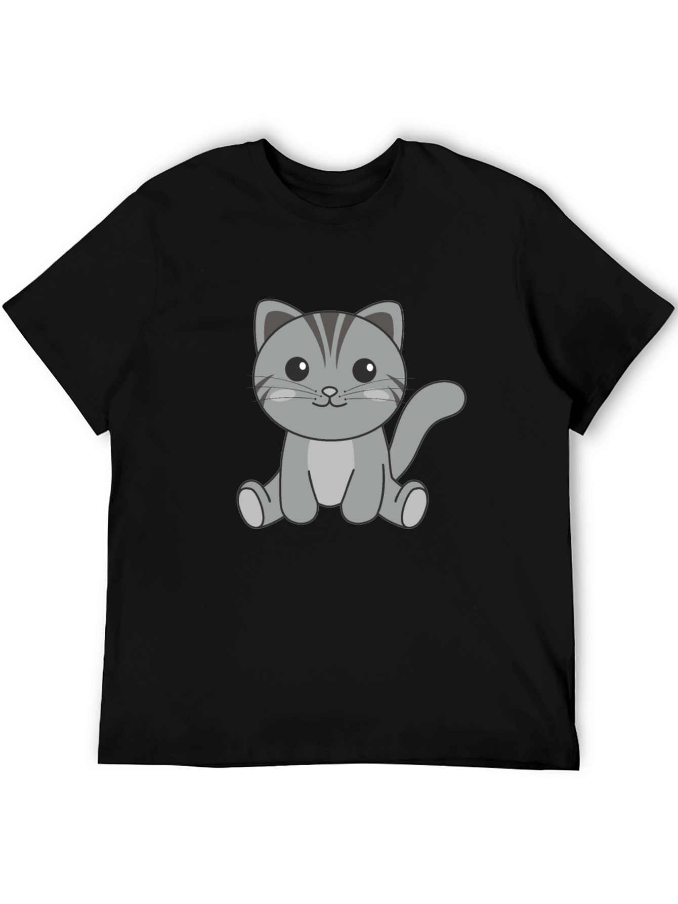 Cute Cat Graphic Print Black T-Shirt