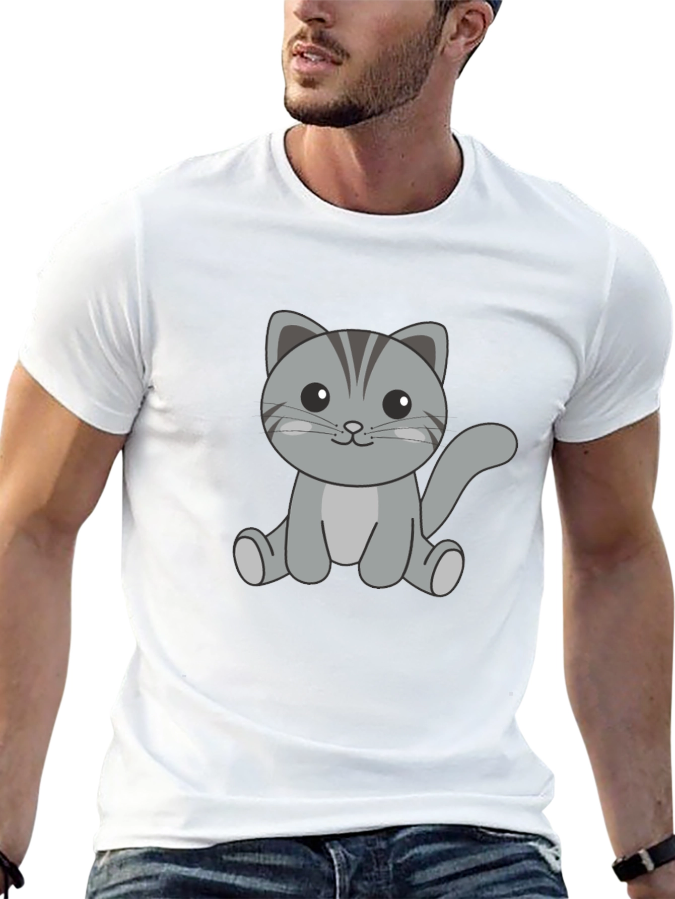 Cute Cat Graphic Print Black T-Shirt