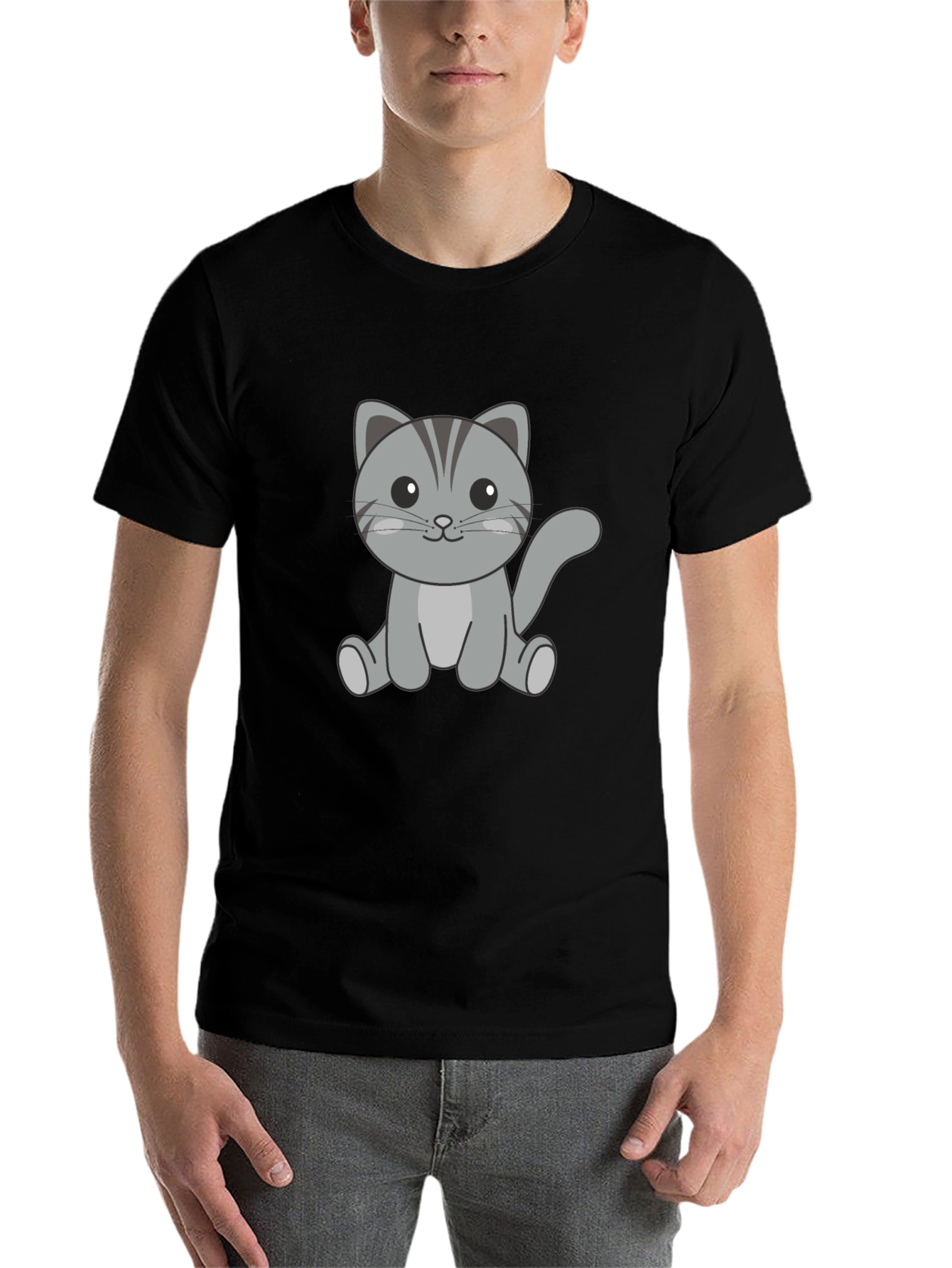 Cute Cat Graphic Print Black T-Shirt