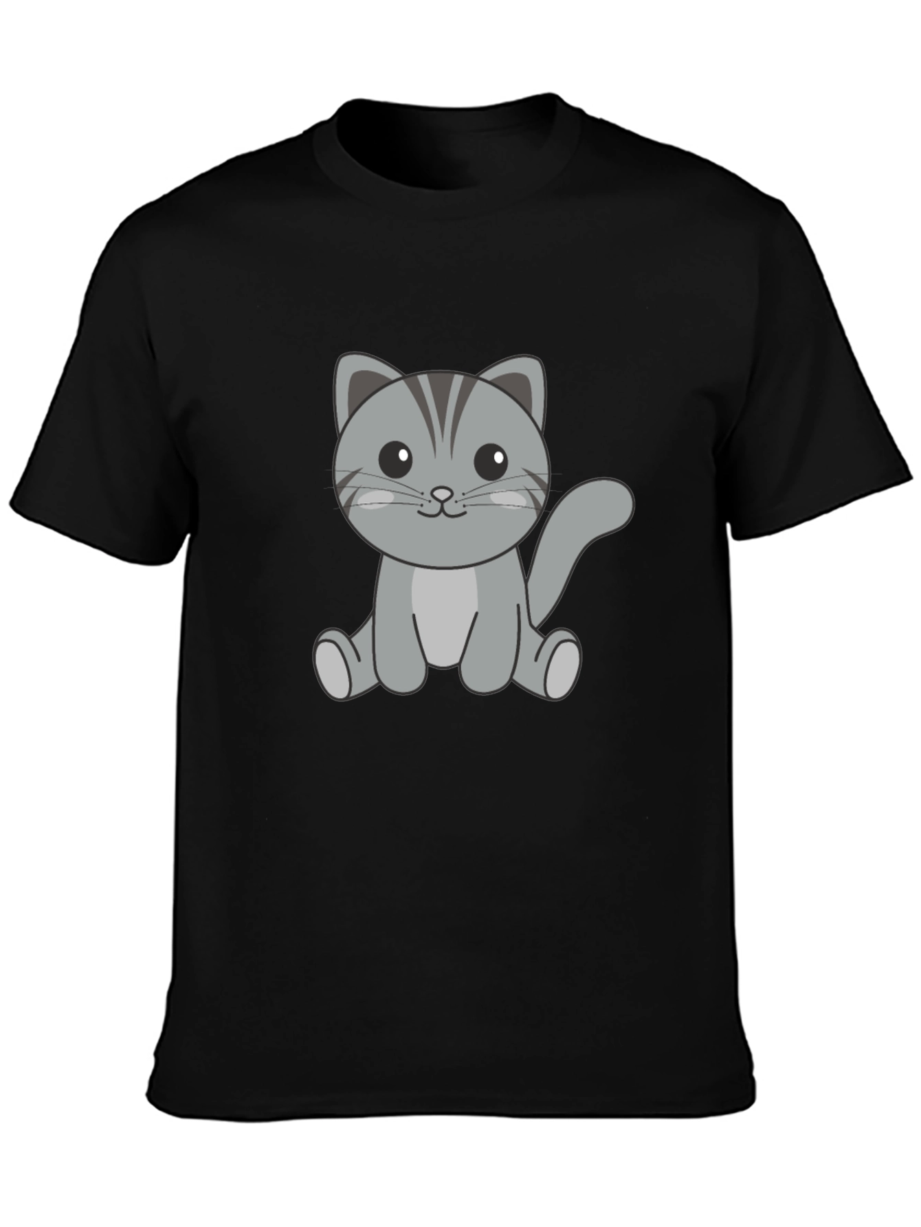 Cute Cat Graphic Print Black T-Shirt