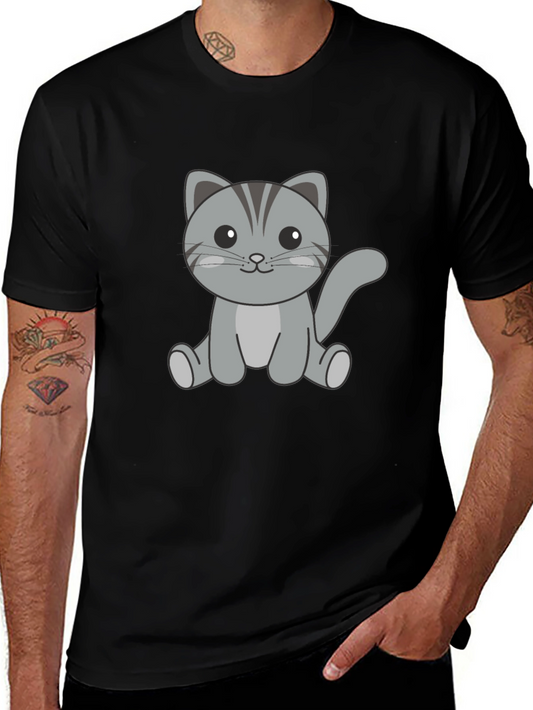 Cute Cat Graphic Print Black T-Shirt