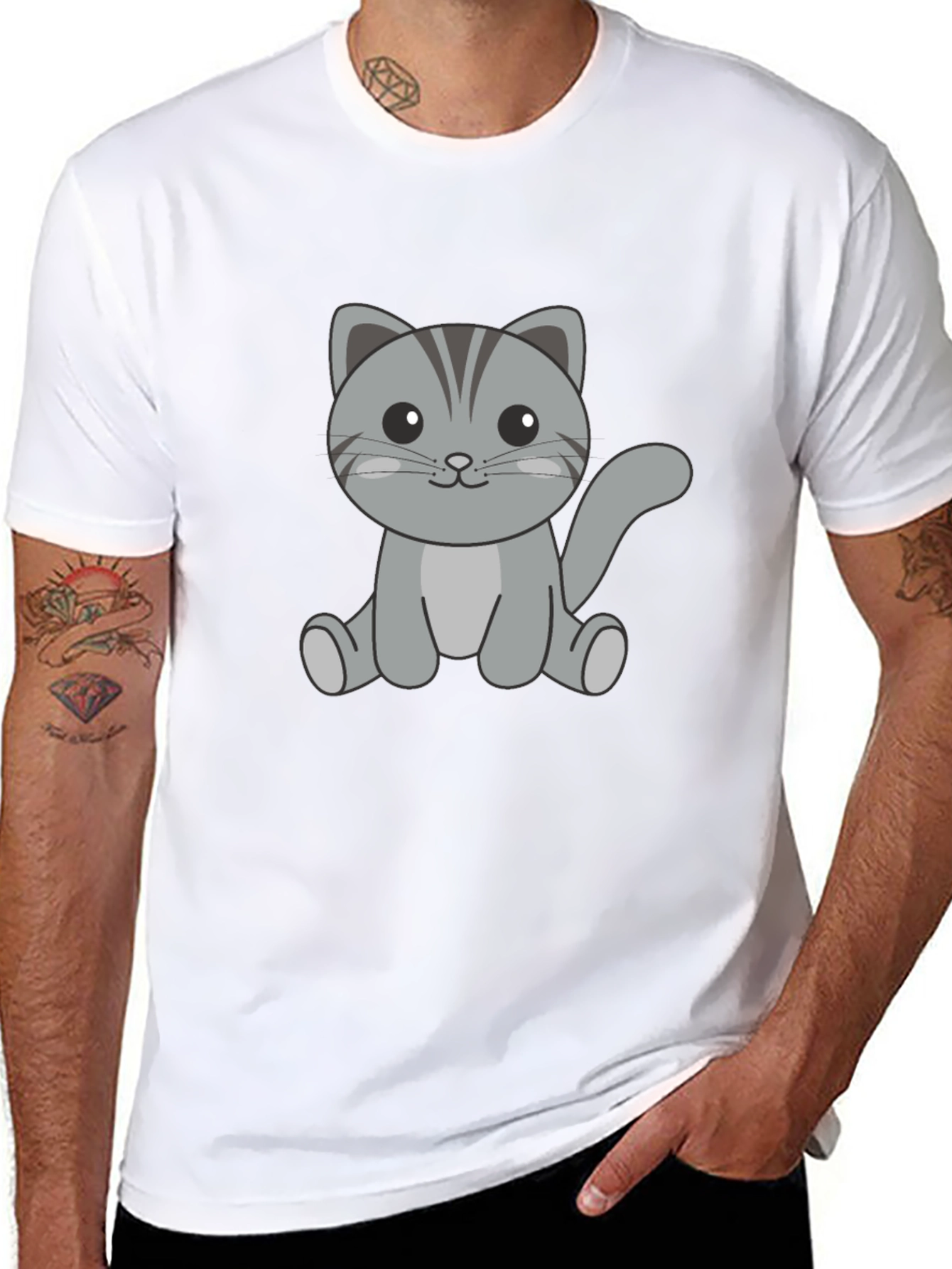 Cute Cat Graphic Print Black T-Shirt