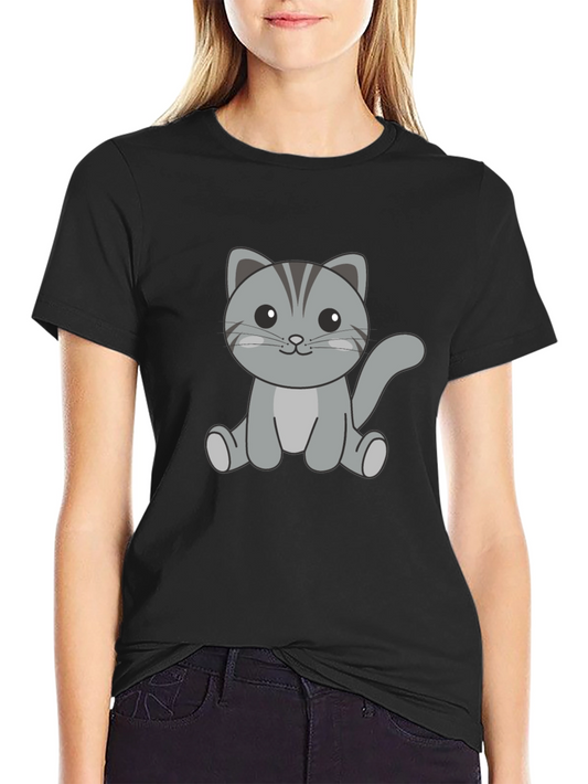Cute Cat Graphic Print Black T-Shirt