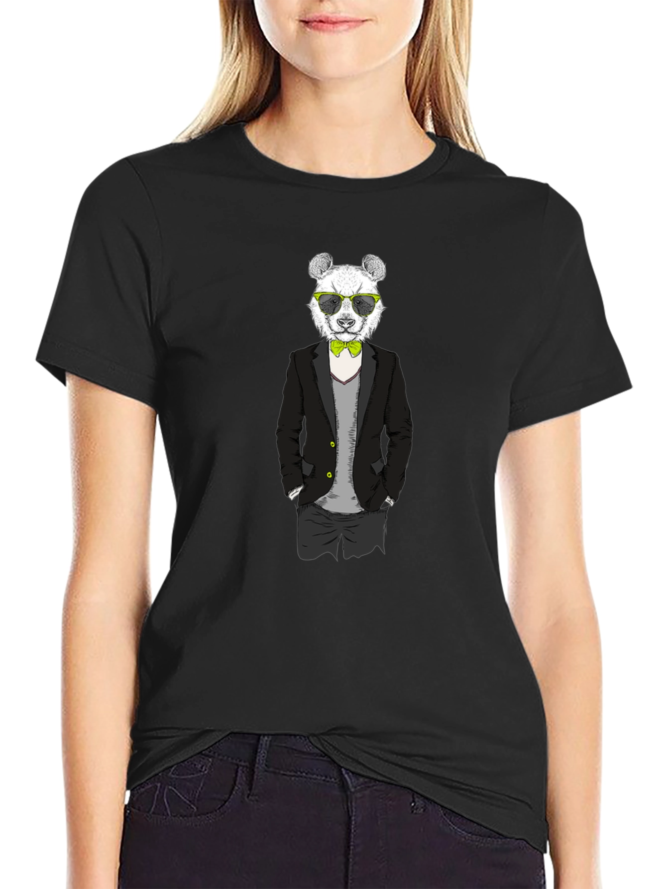 Panda in Suit Graphic Tee - Black