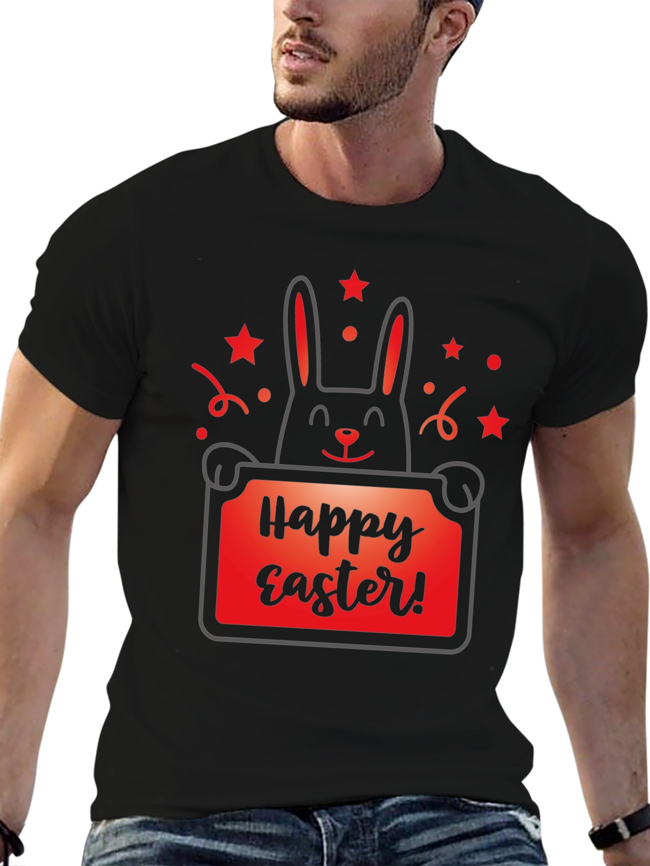 Happy Easter Bunny Graphic Tee - Black T-Shirt