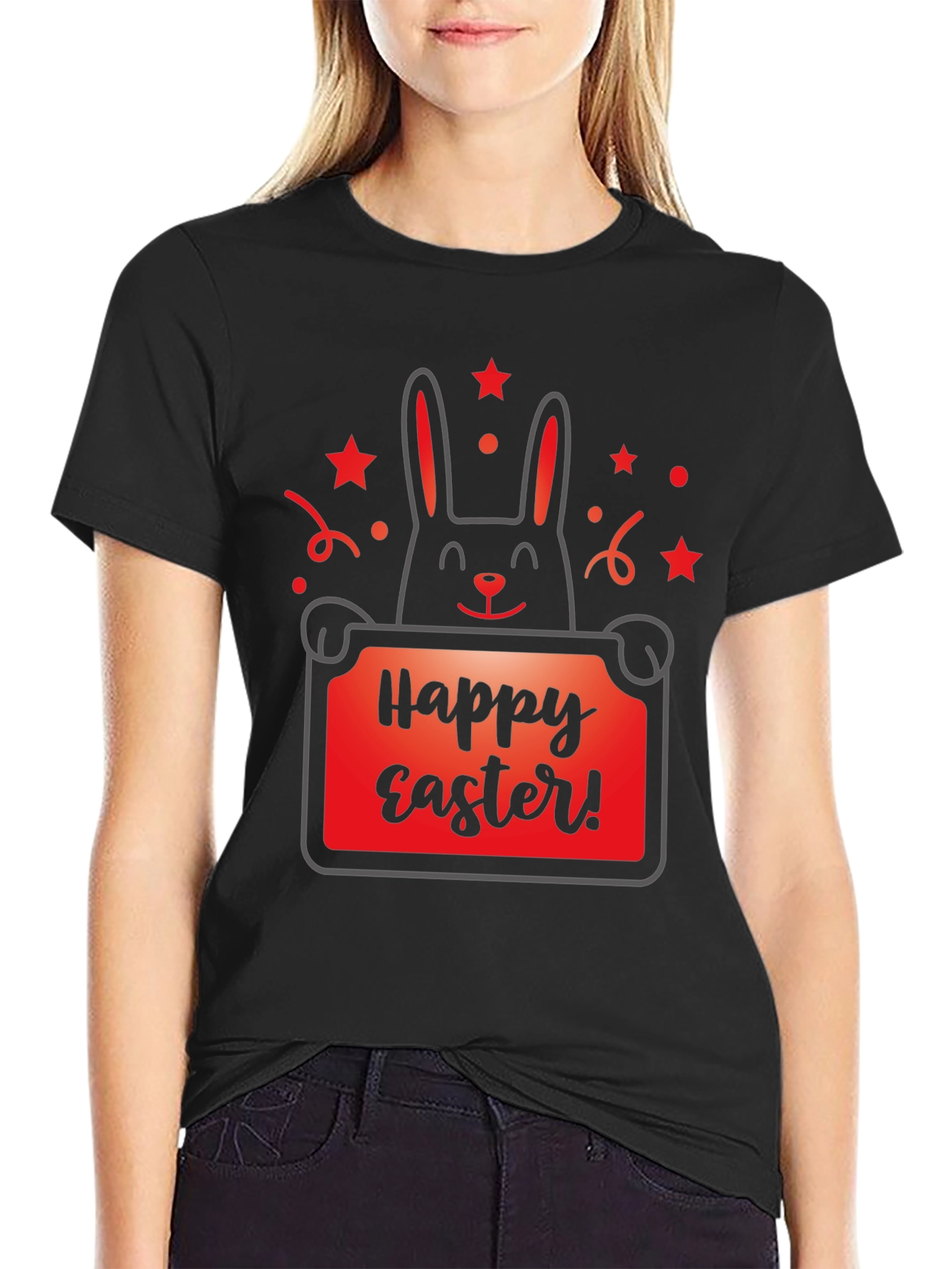 Happy Easter Bunny Graphic Tee - Black T-Shirt