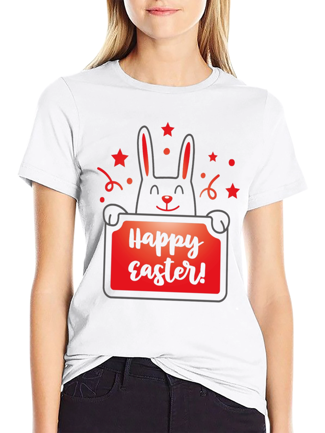 Happy Easter Bunny Graphic Tee - Black T-Shirt