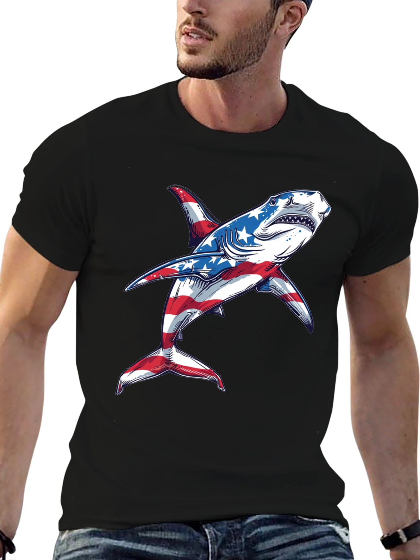 American Flag Shark Graphic Tee