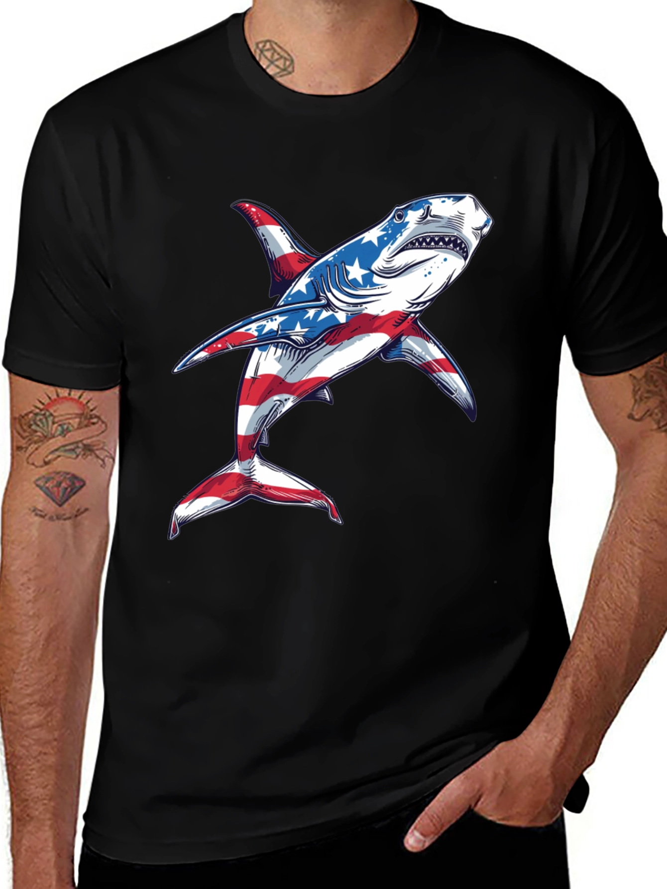 American Flag Shark Graphic Tee