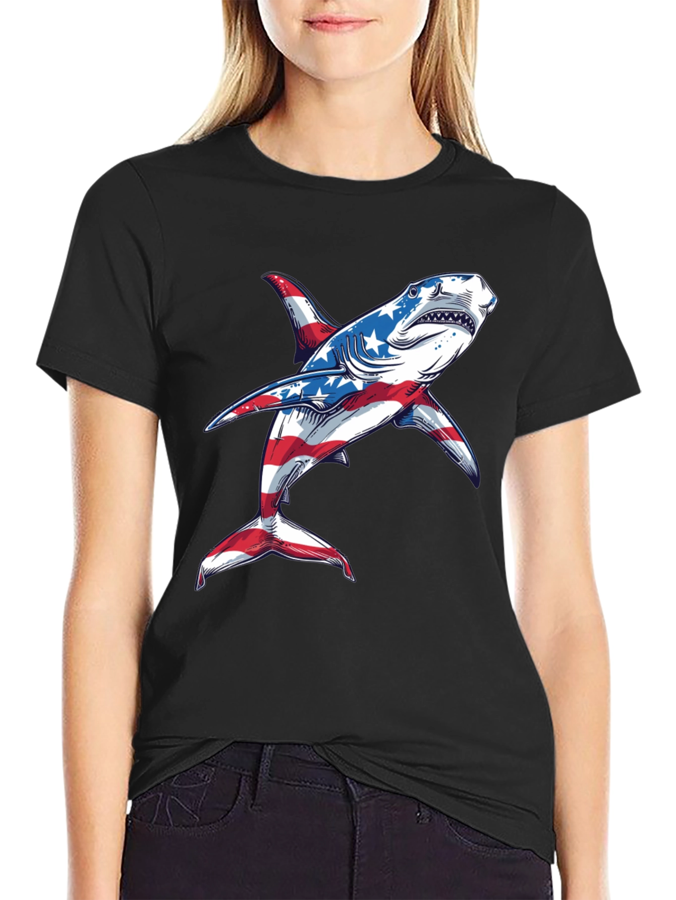 American Flag Shark Graphic Tee