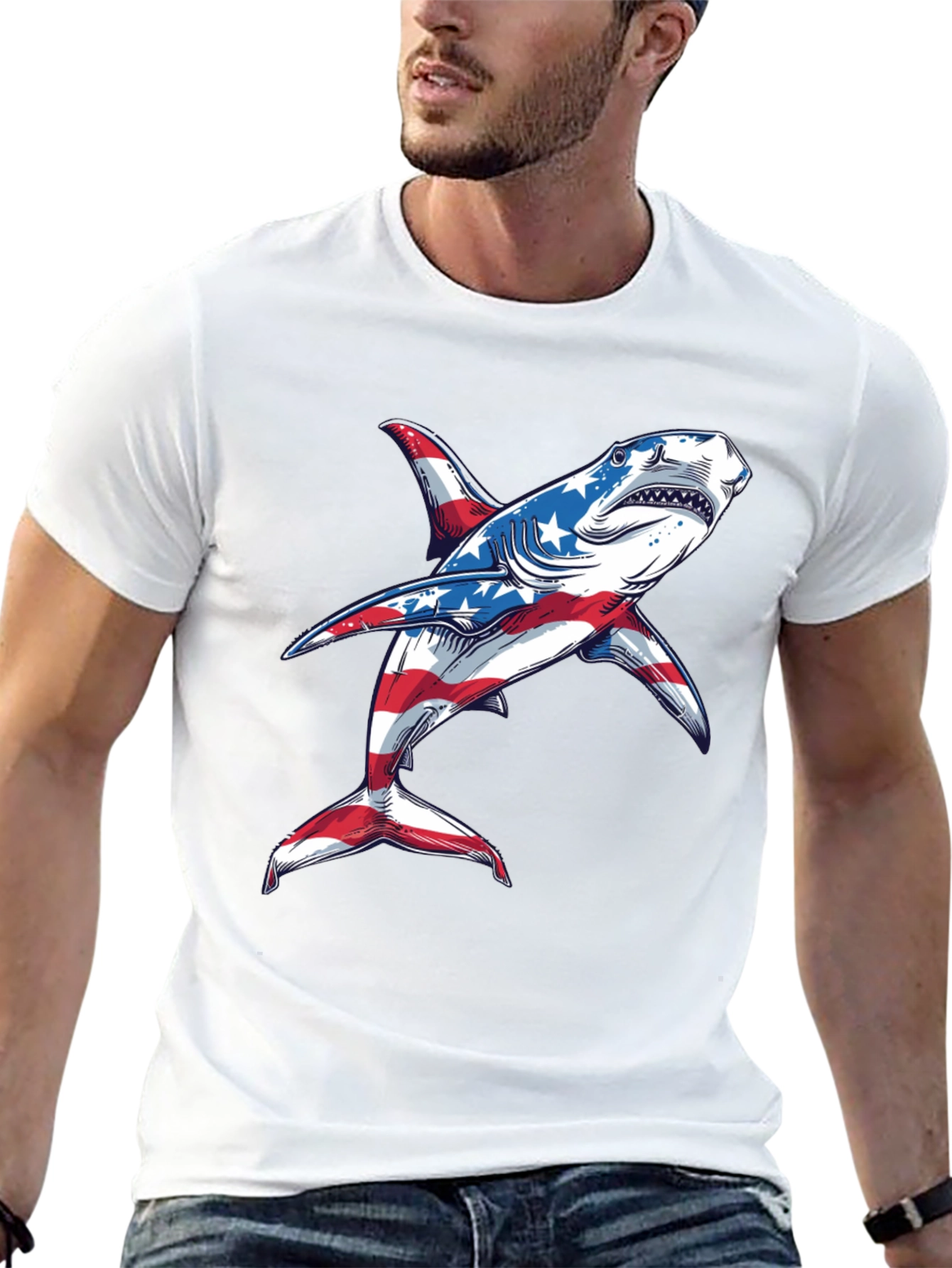 American Flag Shark Graphic Tee