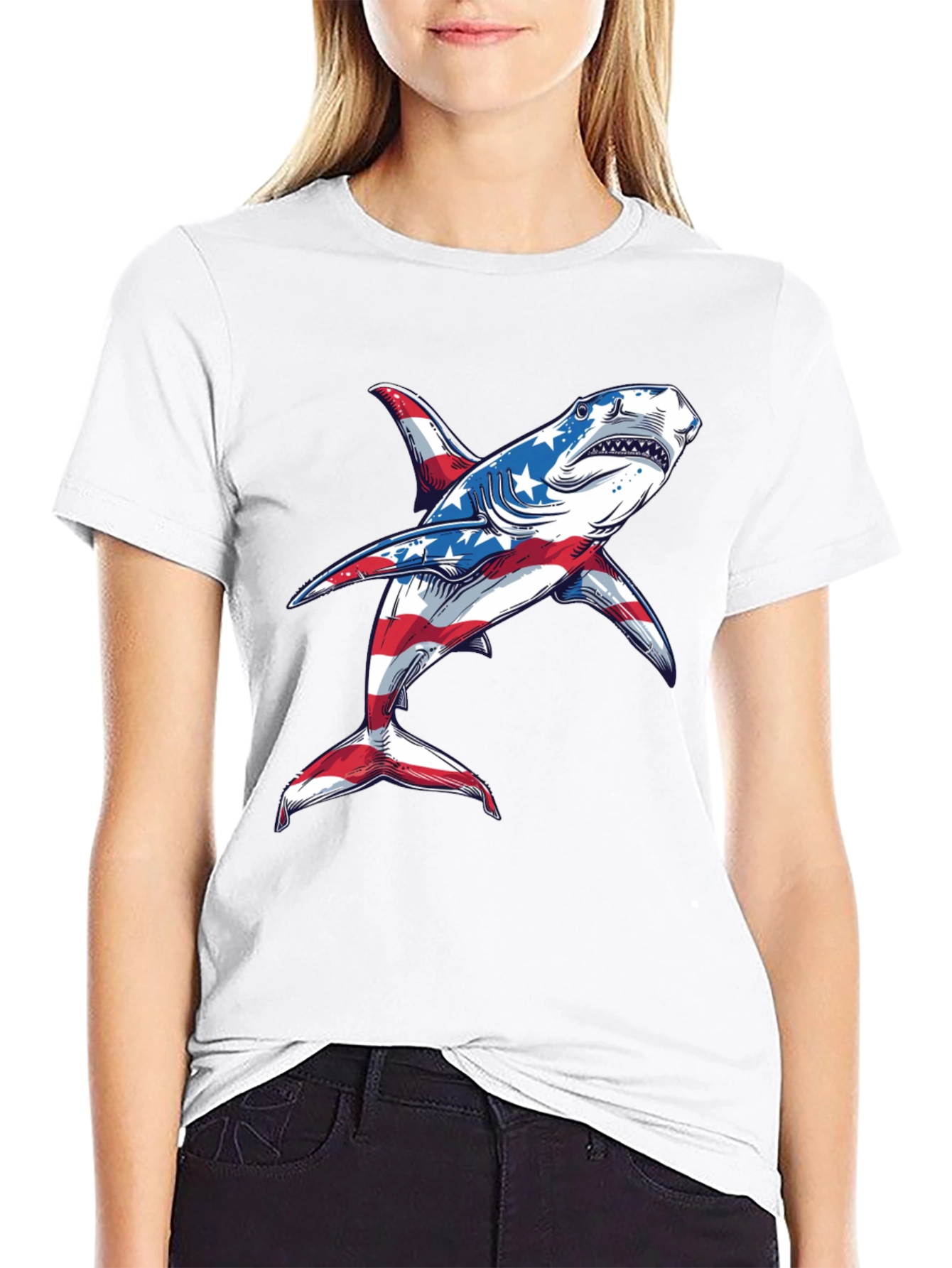 American Flag Shark Graphic Tee