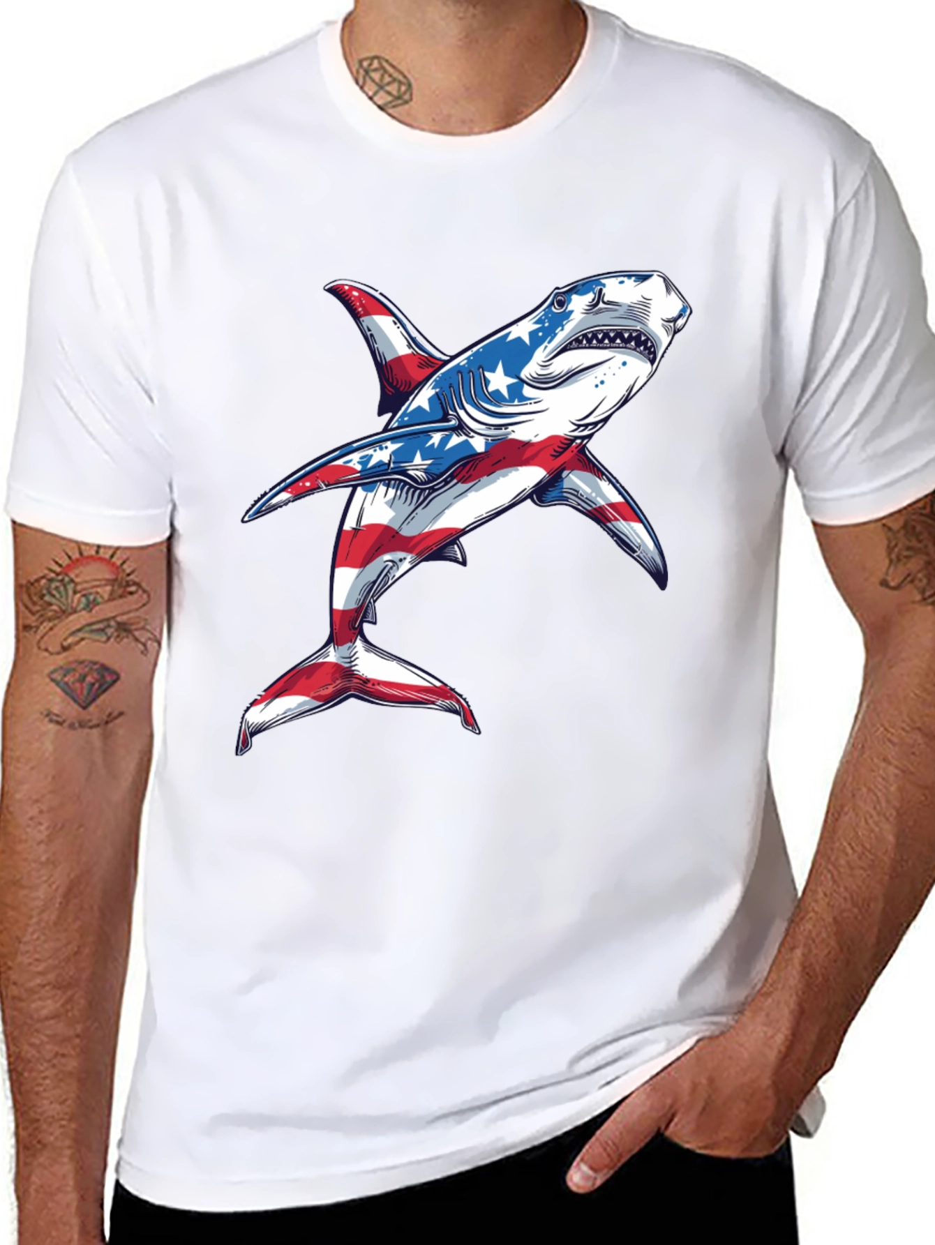 American Flag Shark Graphic Tee
