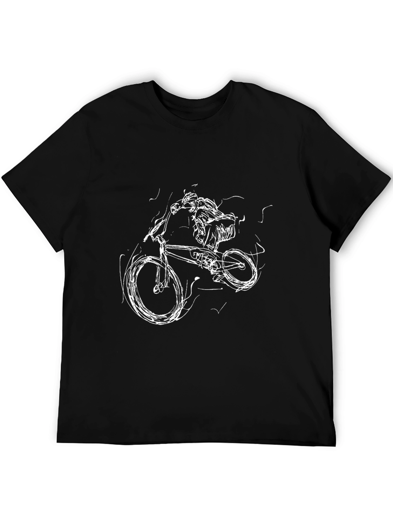 Mens Black Graphic Tee: Biker Scribble Design