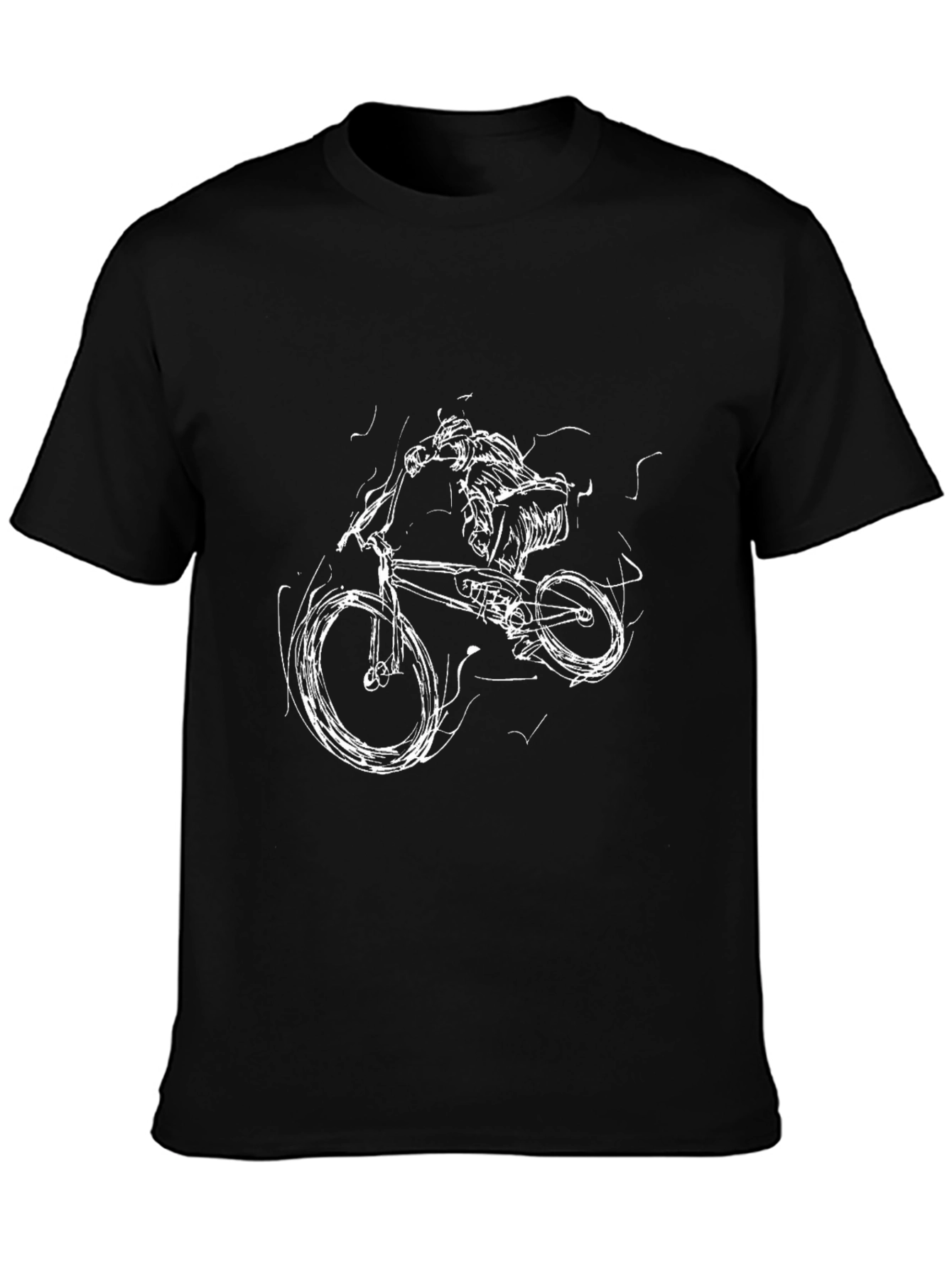 Mens Black Graphic Tee: Biker Scribble Design