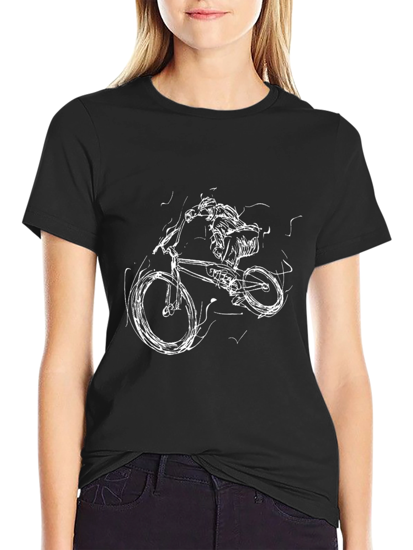 Mens Black Graphic Tee: Biker Scribble Design