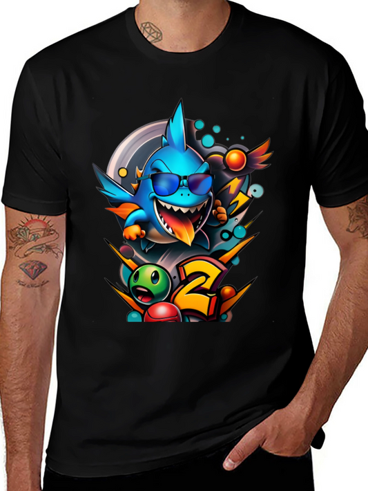 Cool Shark Cartoon Graphic Print T-Shirt