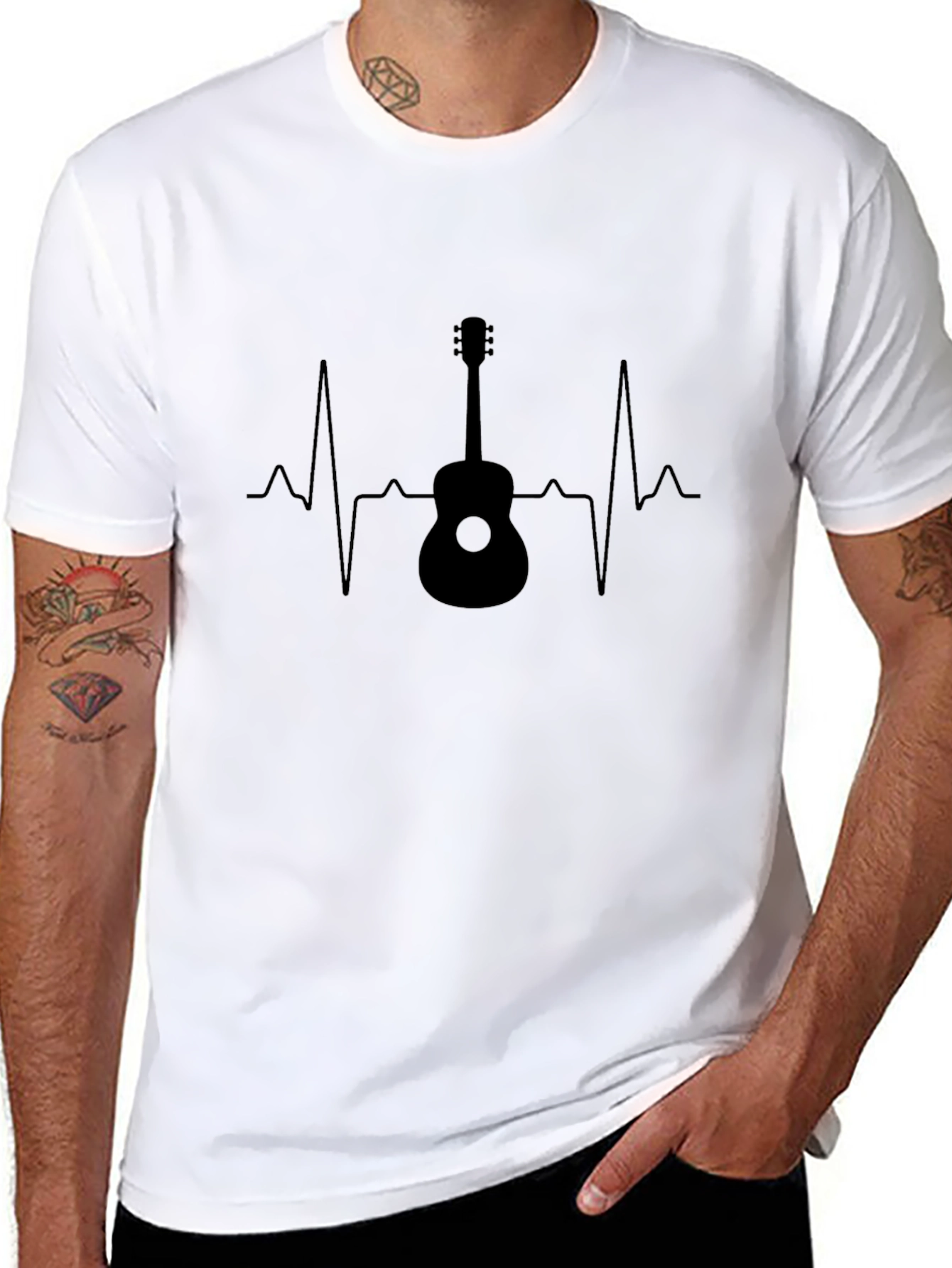 Guitar Heartbeat Graphic Tee - Black