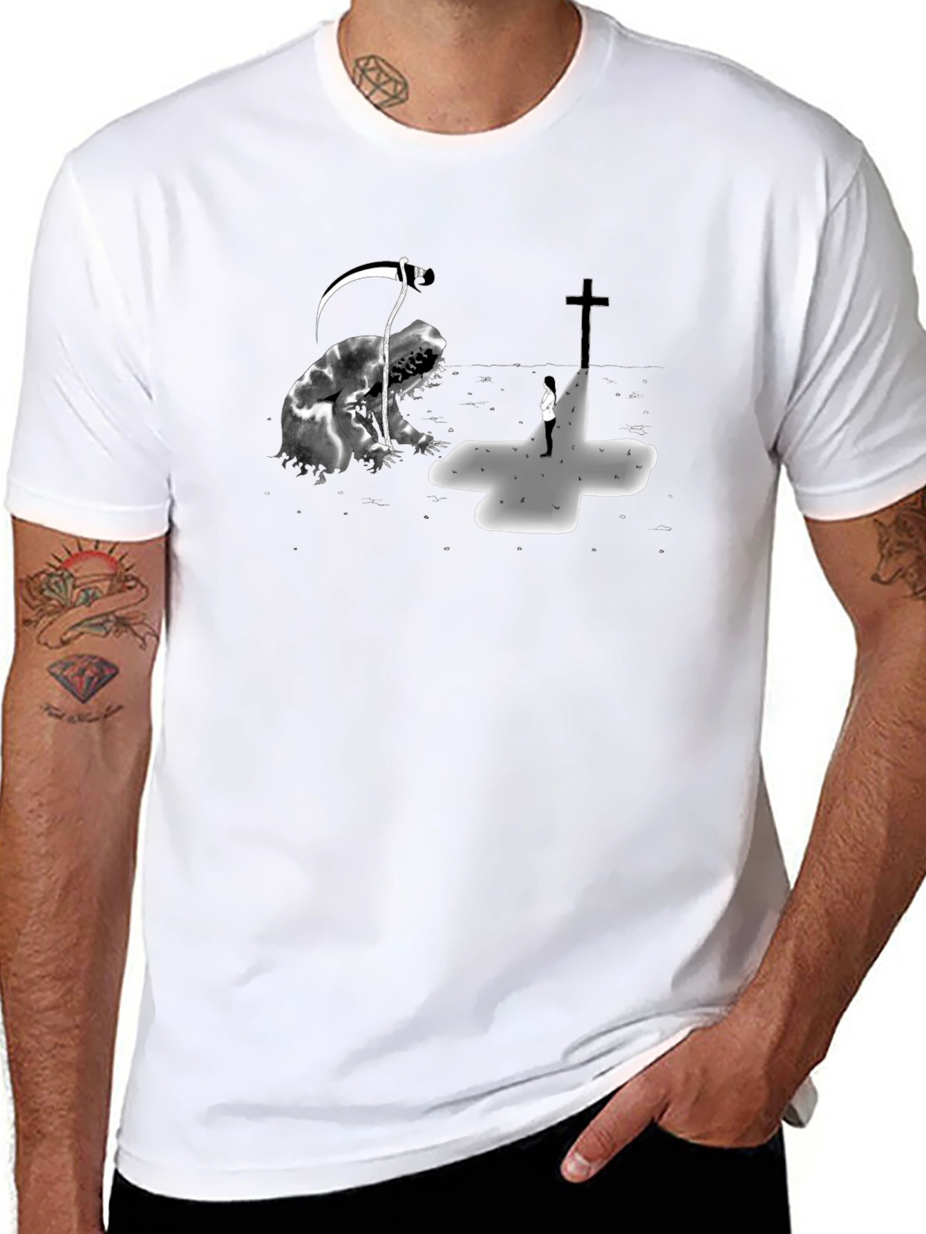 Grim Reaper vs Cross Black Graphic Tee