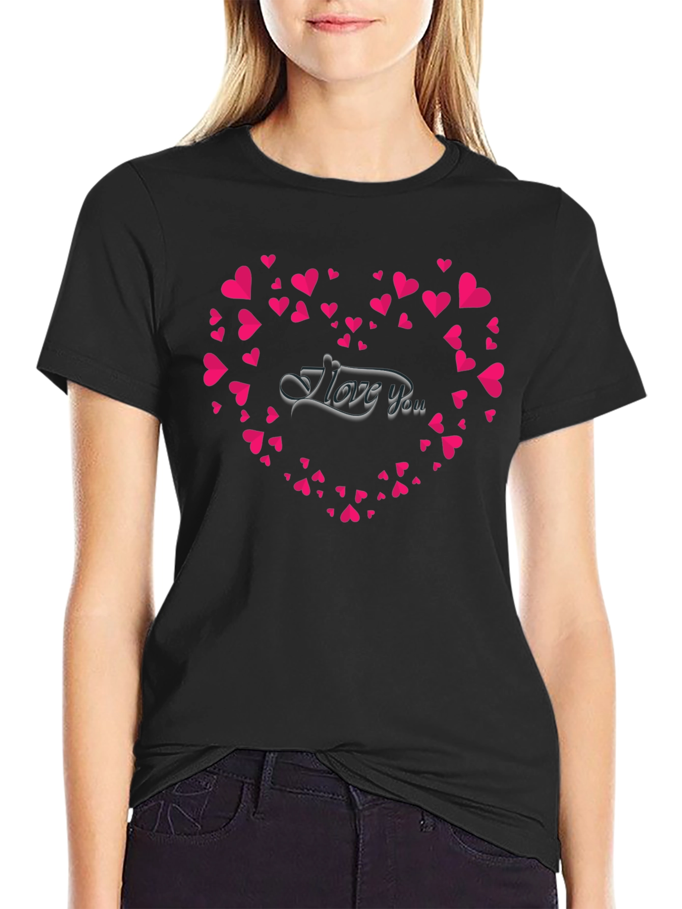 I Love You Heart Graphic T-Shirt - Black