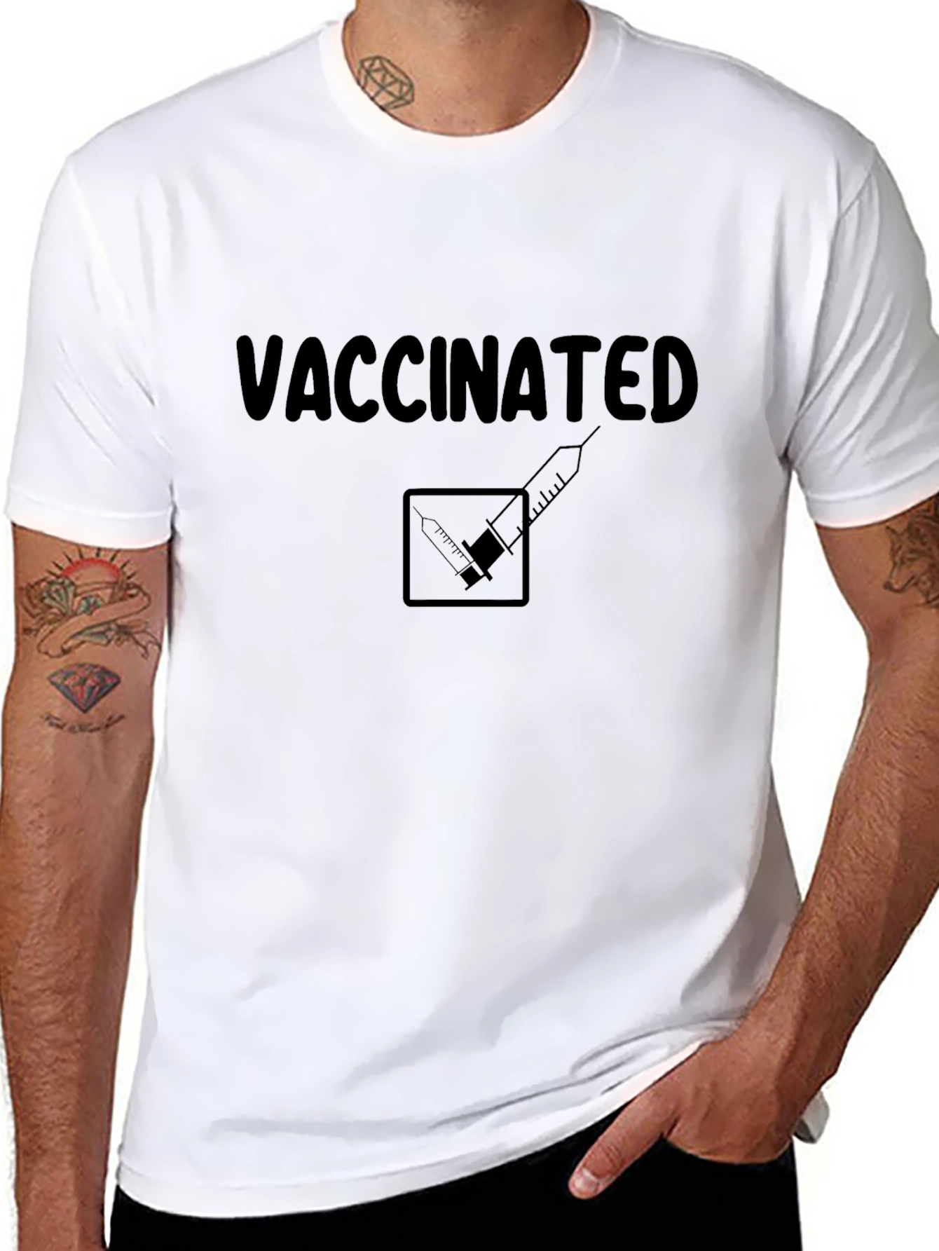 Vaccinated T-Shirt Black Cotton Casual Wear