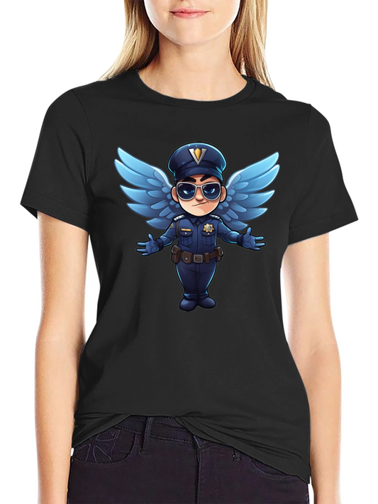 Cartoon Angel Cop T-Shirt - Black