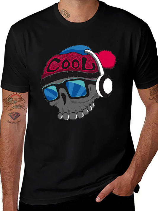 Cool Skull with Beanie & Headphones Graphic T-Shirt