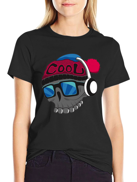 Cool Skull with Beanie & Headphones Graphic T-Shirt