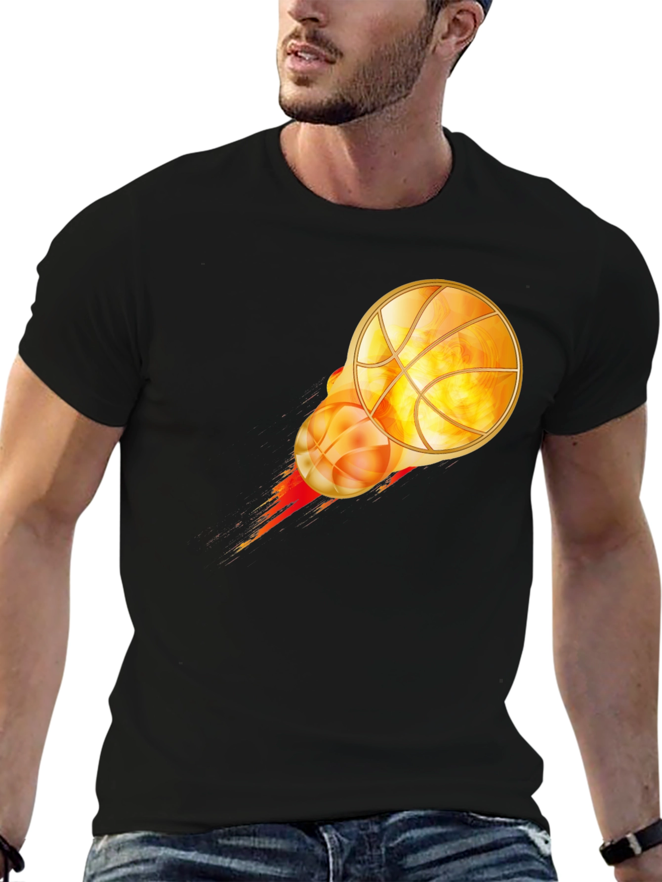 Flaming Basketball Graphic Tee - Cool Design!