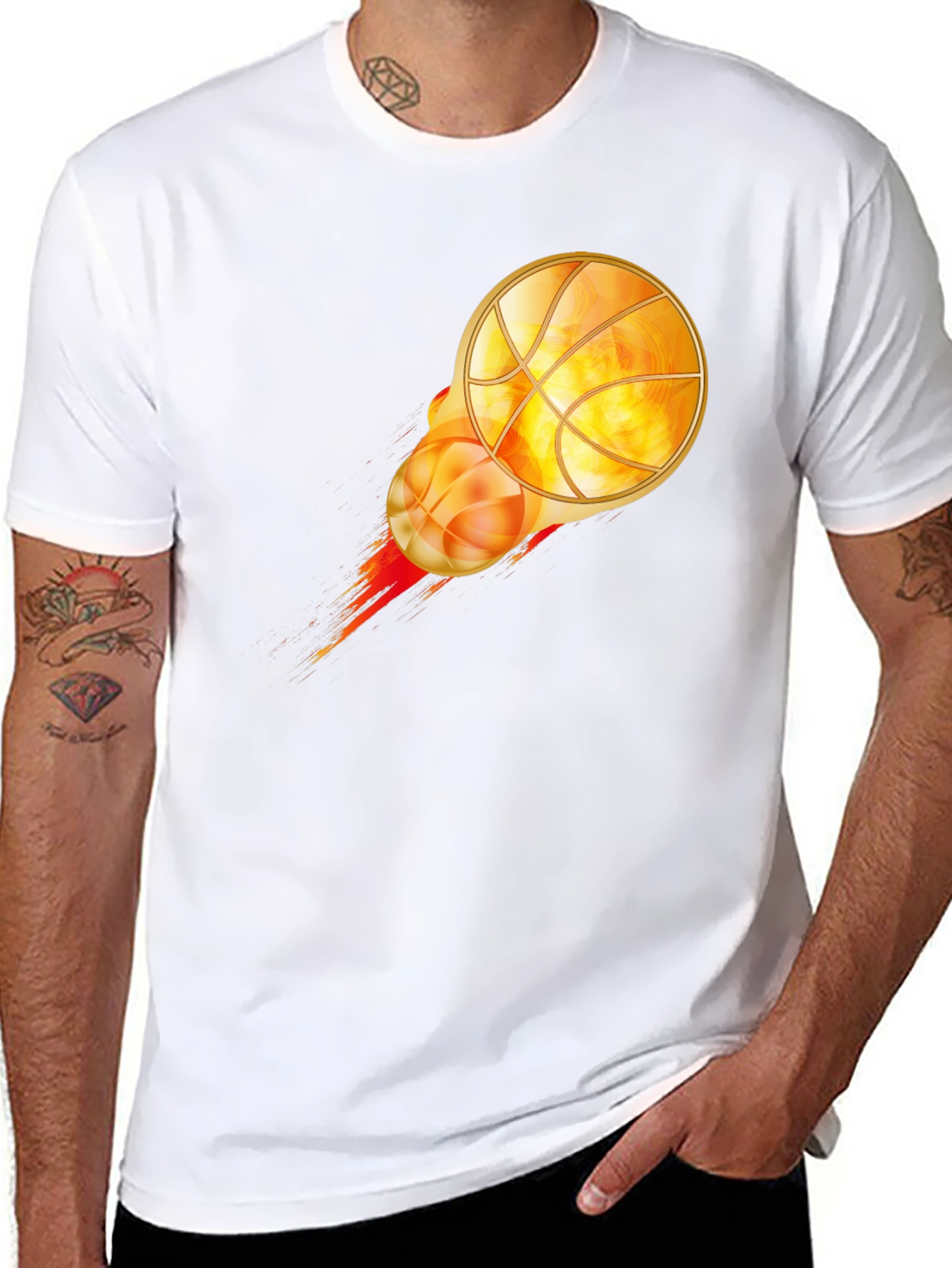 Flaming Basketball Graphic Tee - Cool Design!