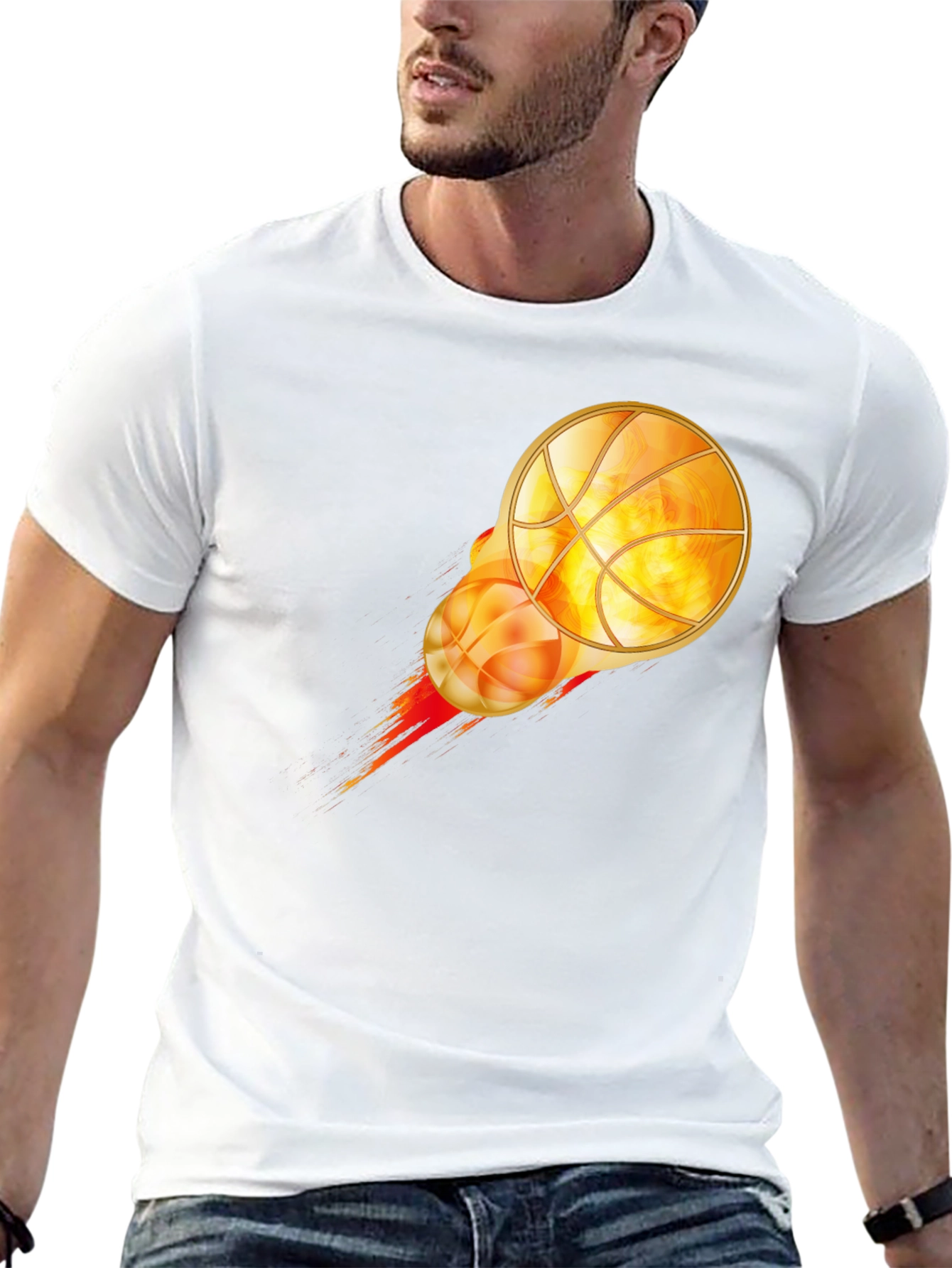 Flaming Basketball Graphic Tee - Cool Design!