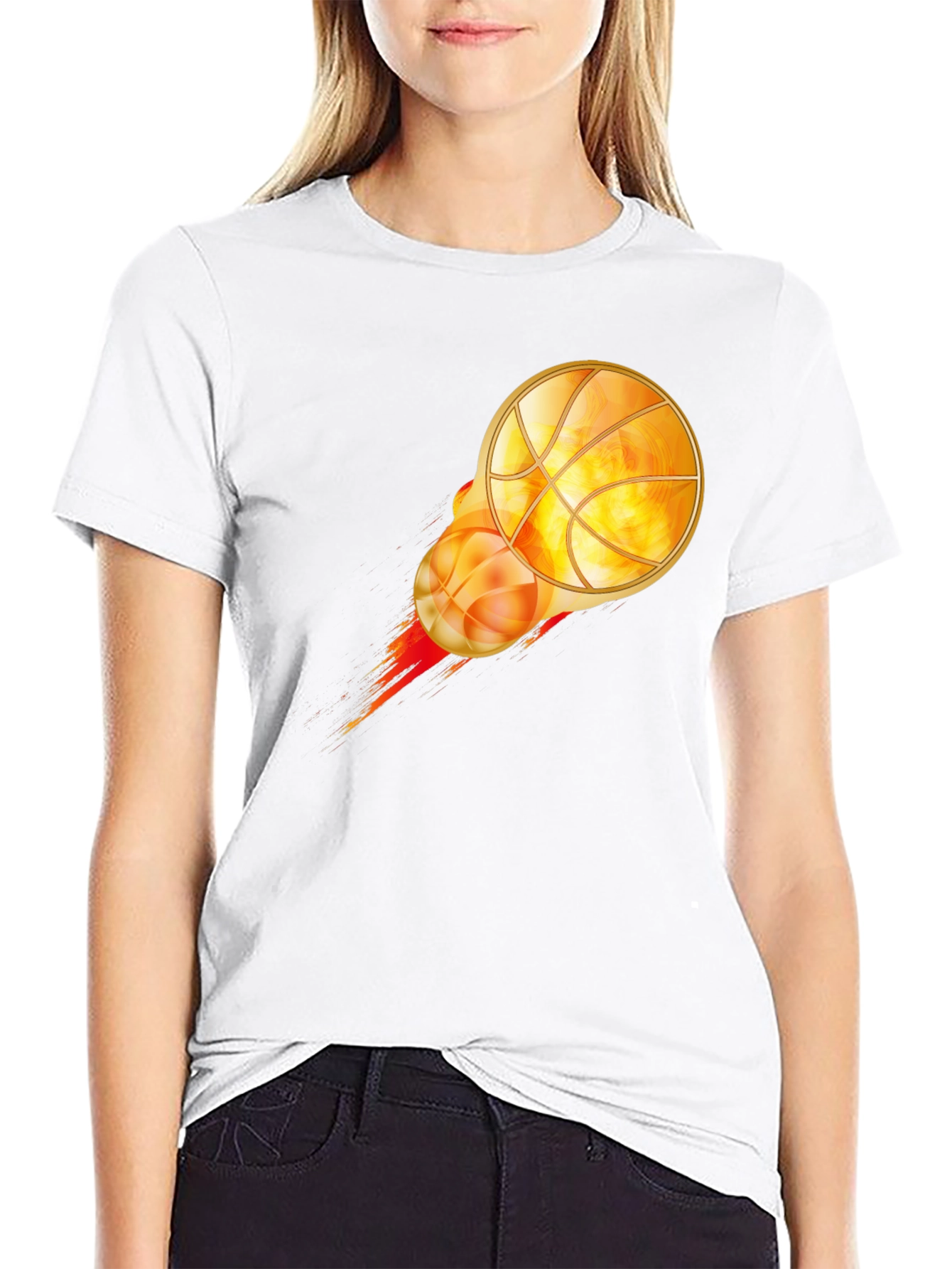 Flaming Basketball Graphic Tee - Cool Design!