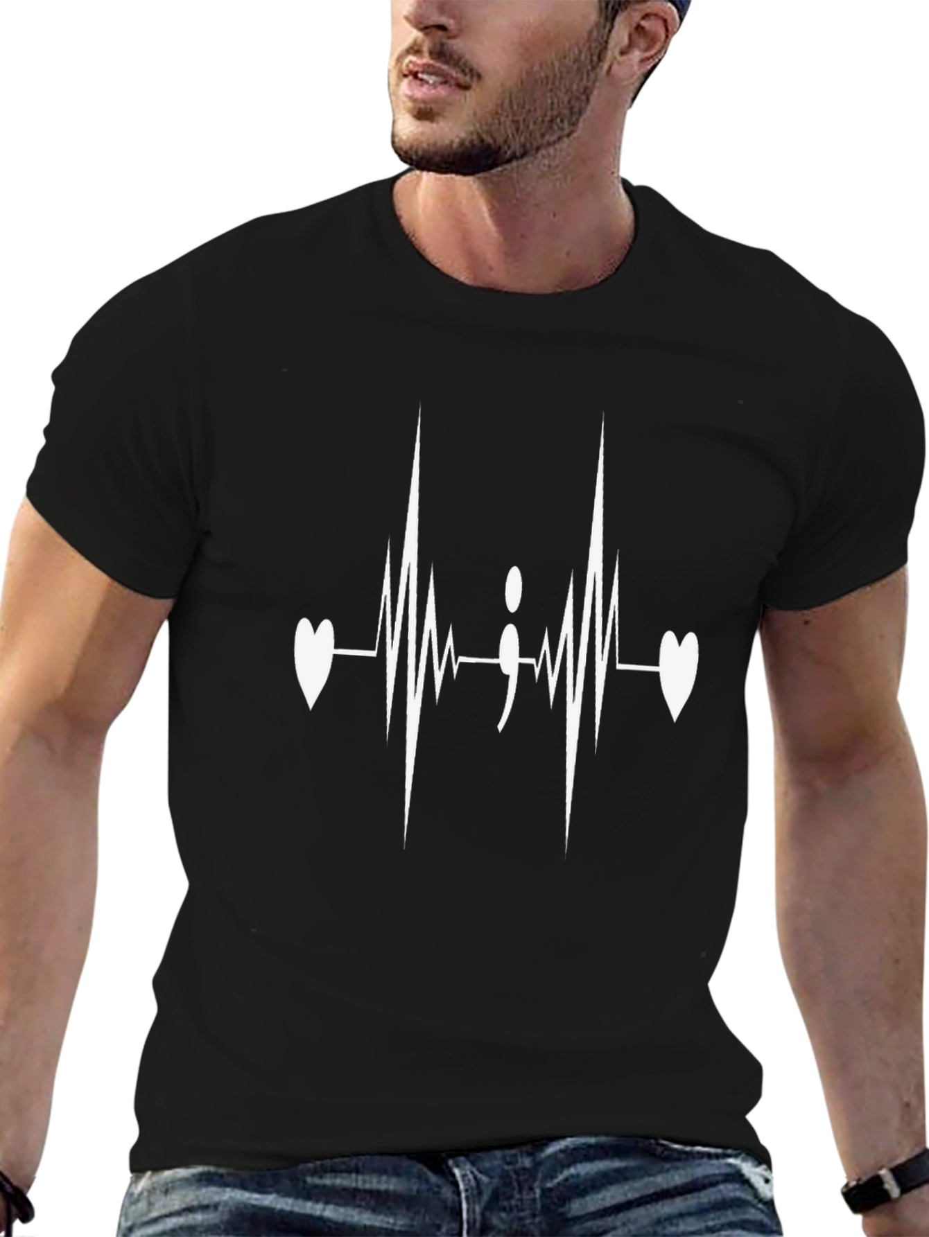 Heartbeat Semicolon Graphic Tee - Mental Health Awareness Shirt