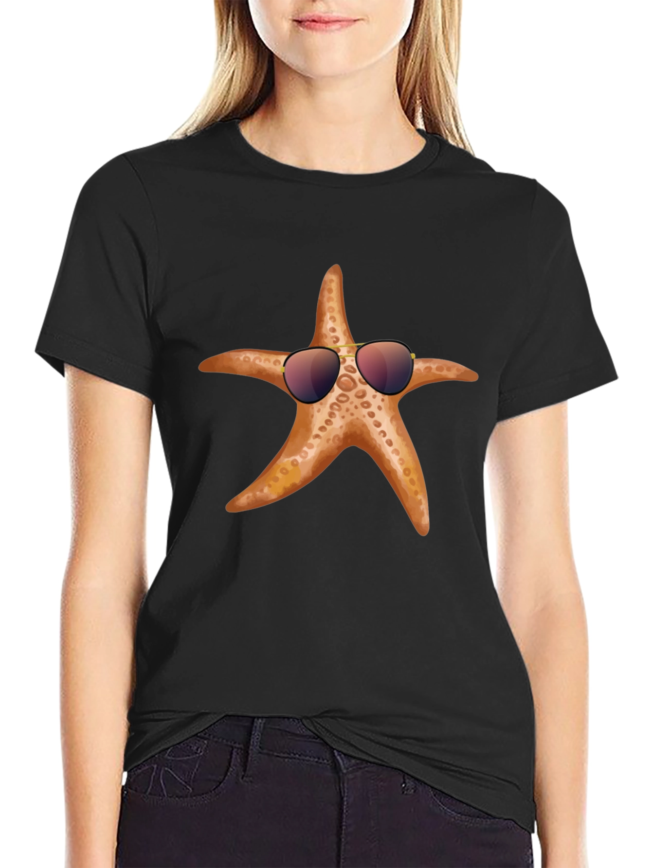 Cool Starfish Graphic Tee - Black Cotton T-Shirt