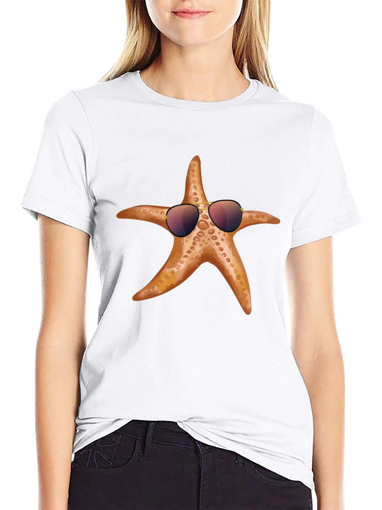 Cool Starfish Graphic Tee - Black Cotton T-Shirt