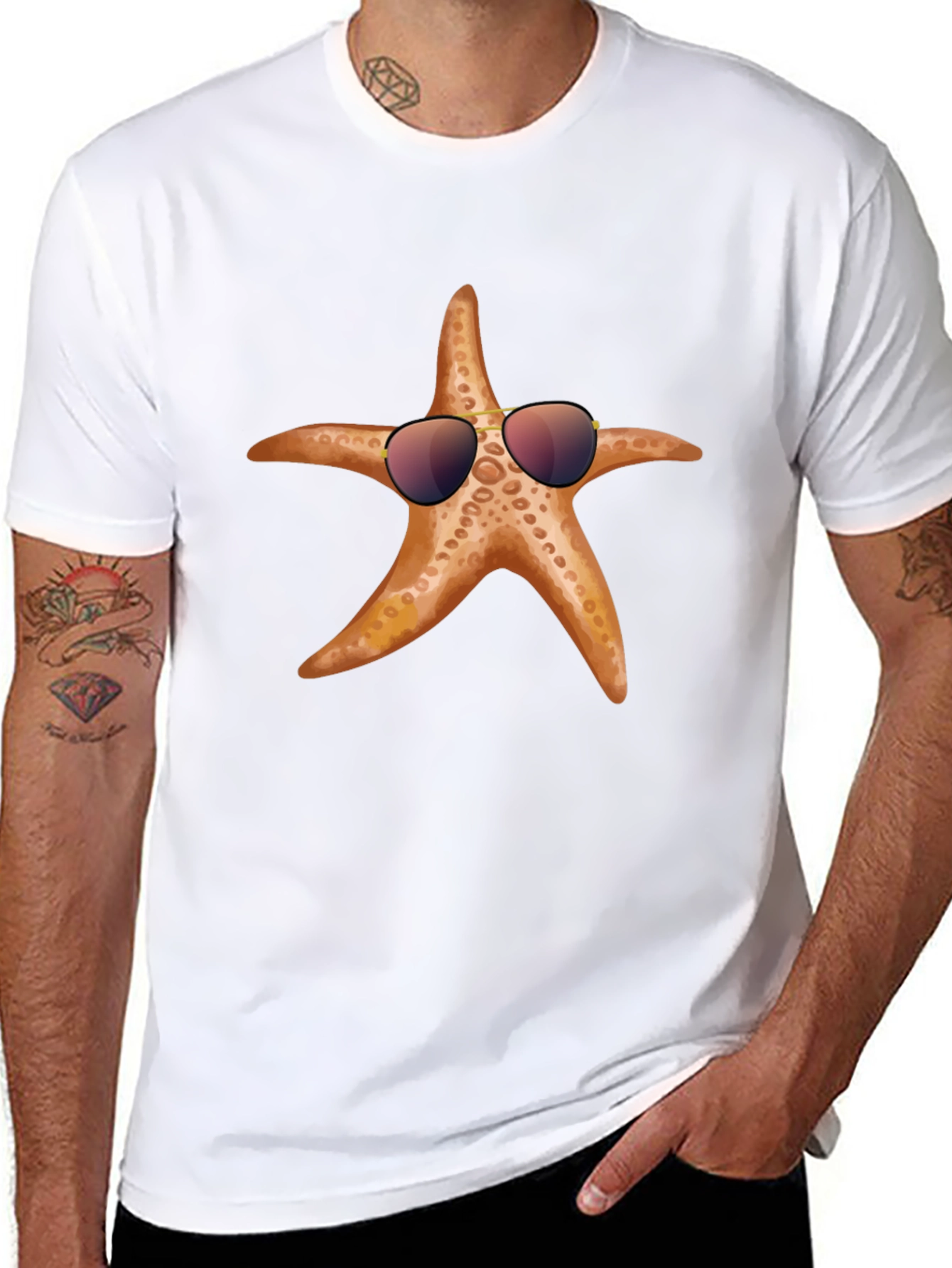 Cool Starfish Graphic Tee - Black Cotton T-Shirt
