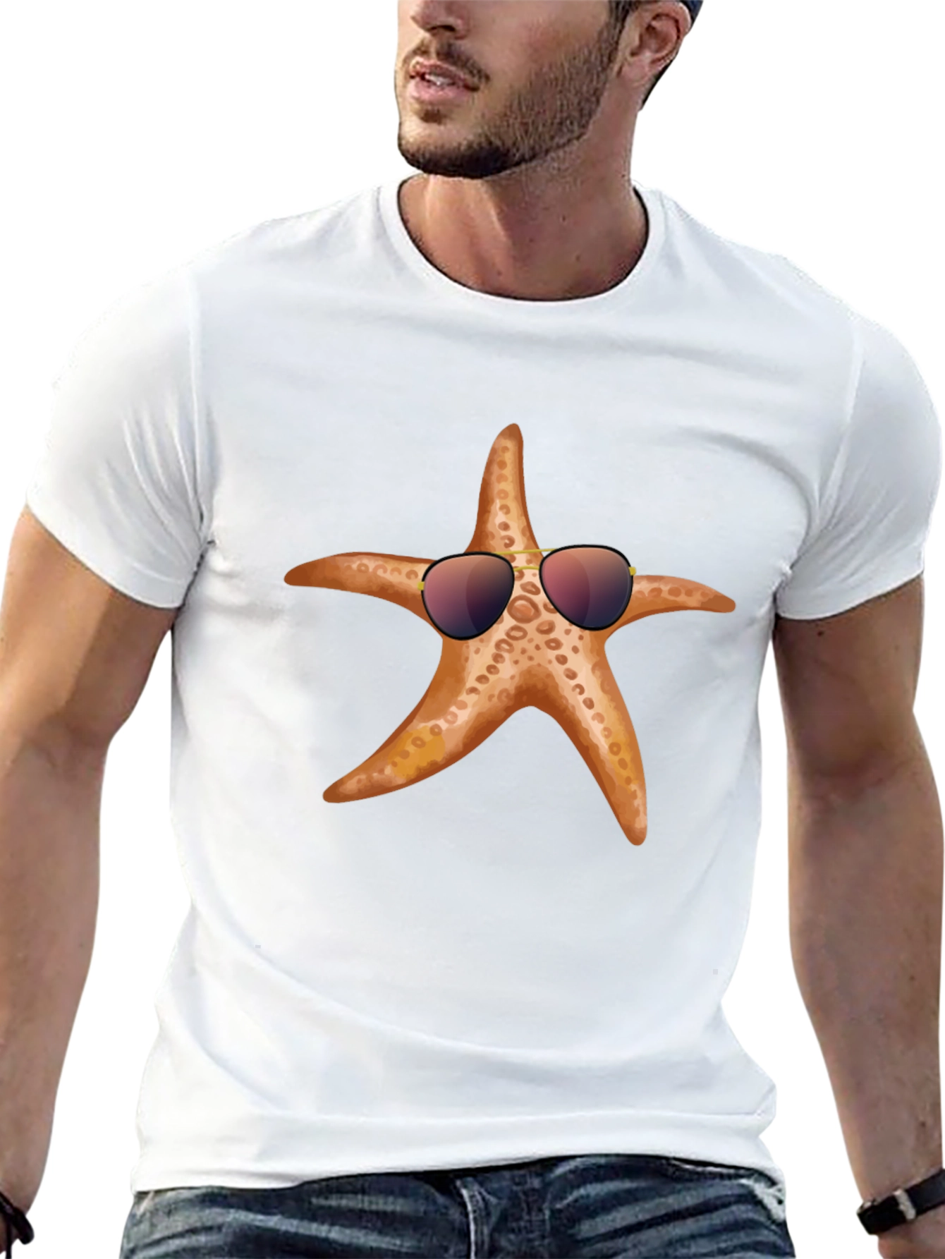 Cool Starfish Graphic Tee - Black Cotton T-Shirt