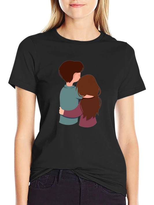 Couple Hugging Graphic Black Tee Shirt
