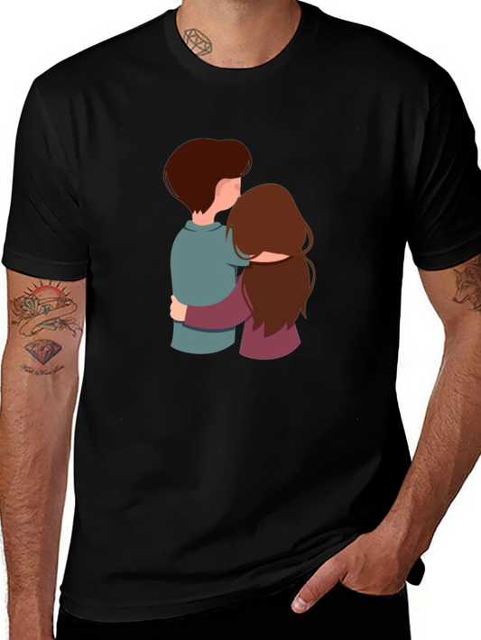 Couple Hugging Graphic Black Tee Shirt