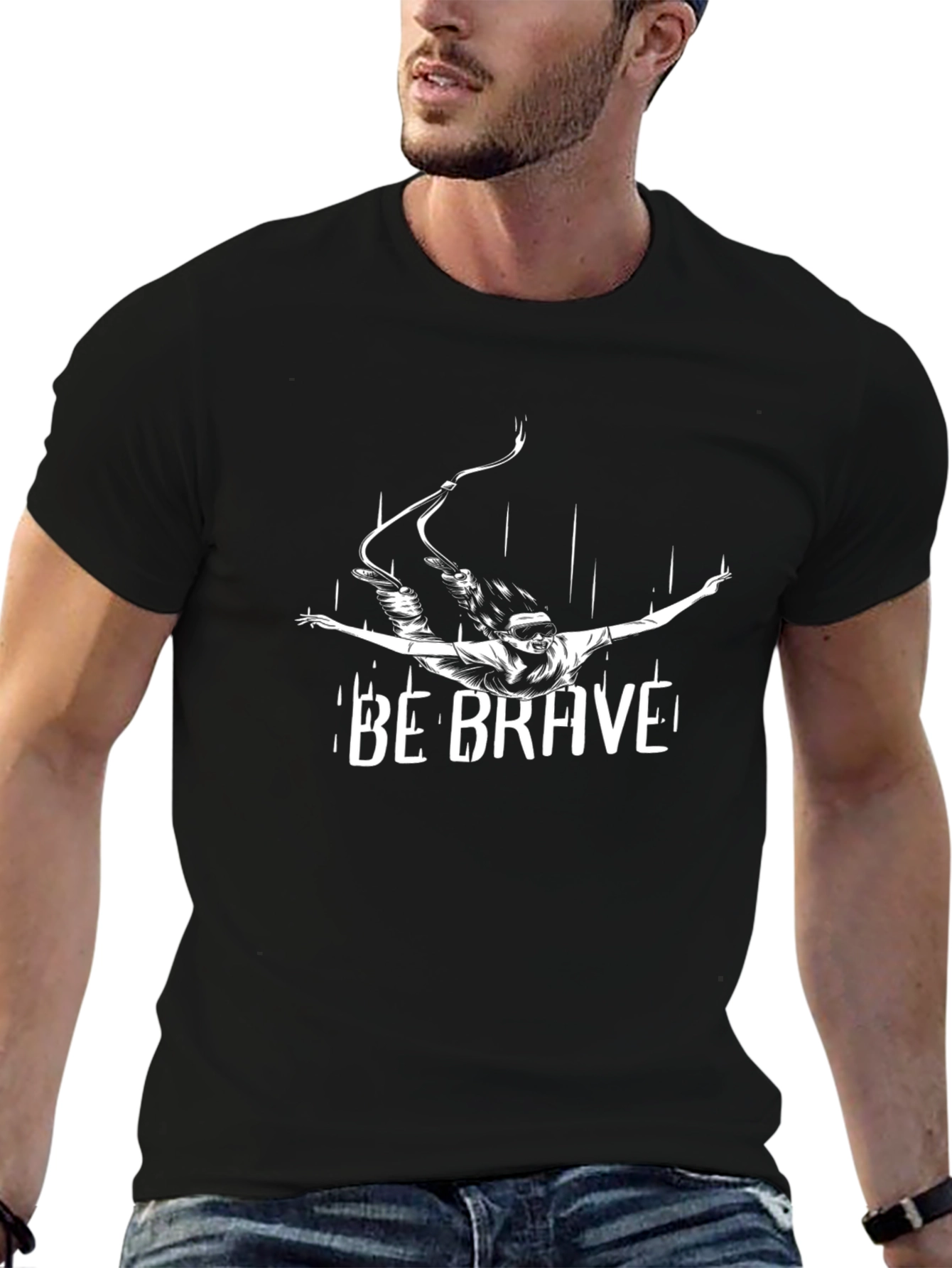 Be Brave Skydiver Graphic Tee - Black Cotton T-Shirt