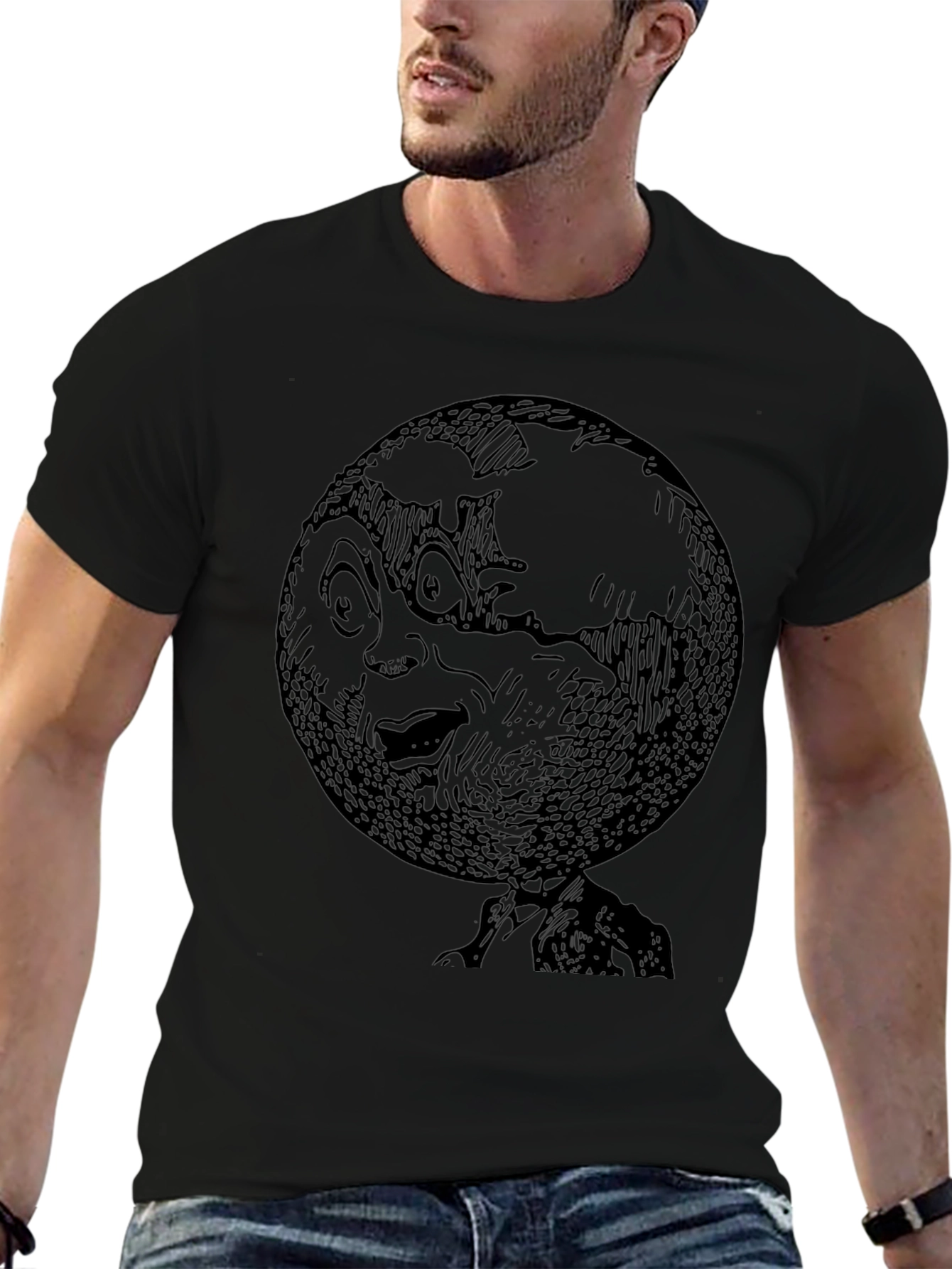 Earth Head Graphic Tee - Unique Black T-Shirt