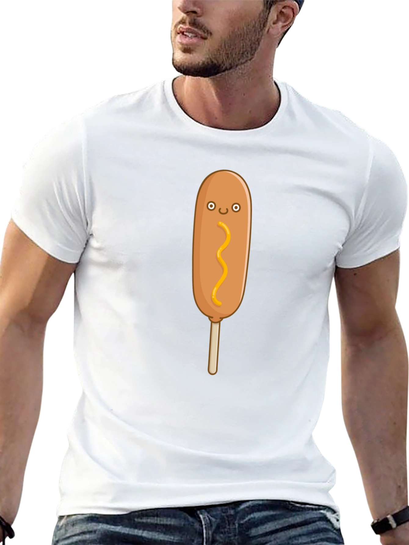 Funny Cartoon Corn Dog Graphic T-Shirt