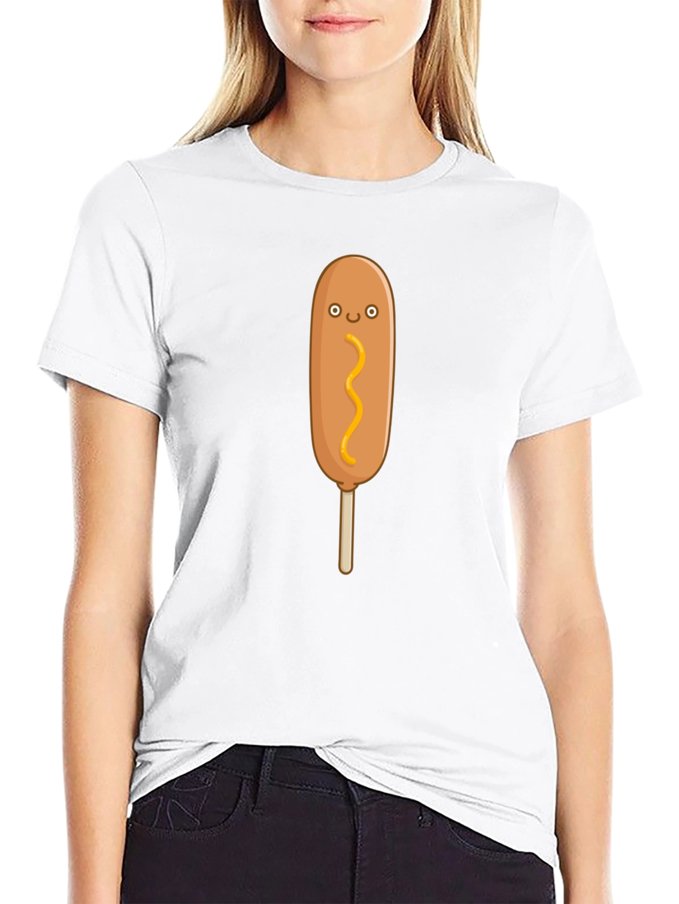Funny Cartoon Corn Dog Graphic T-Shirt